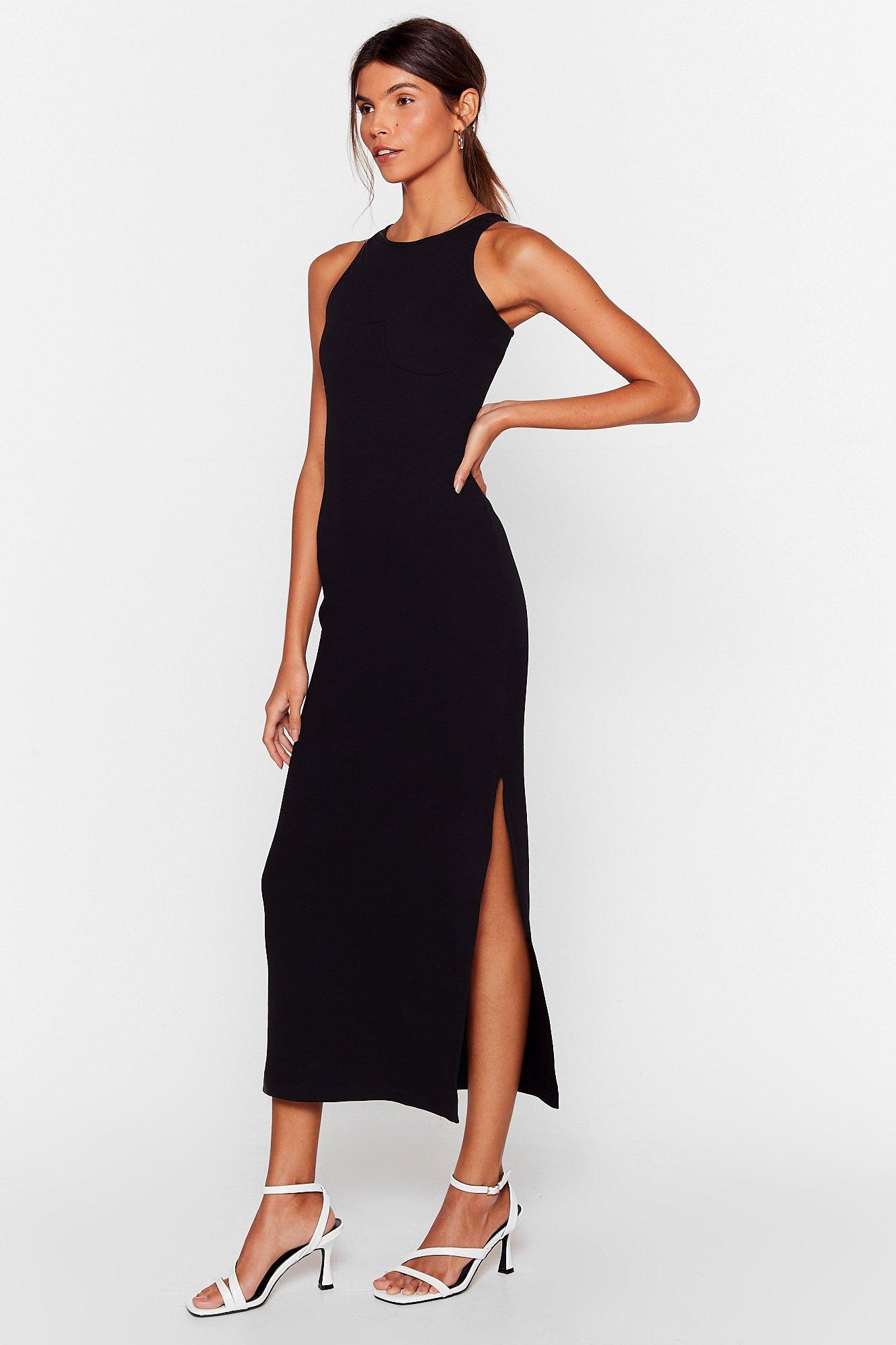 Ribbed Racer Back Bodycon Midi Dress 