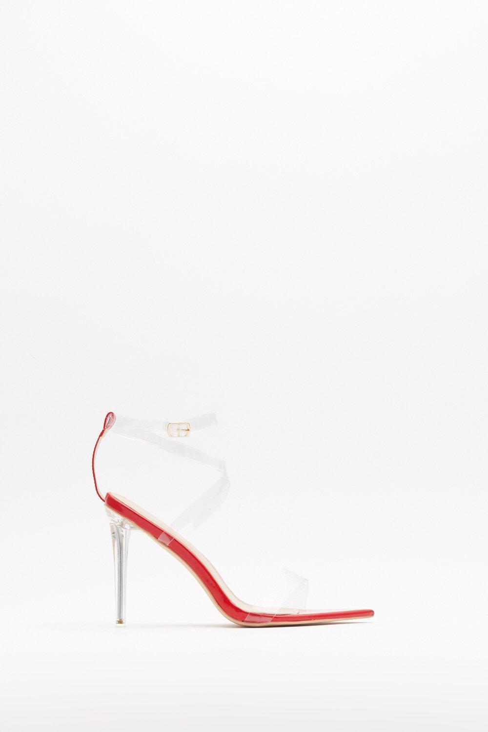 red clear strap heels