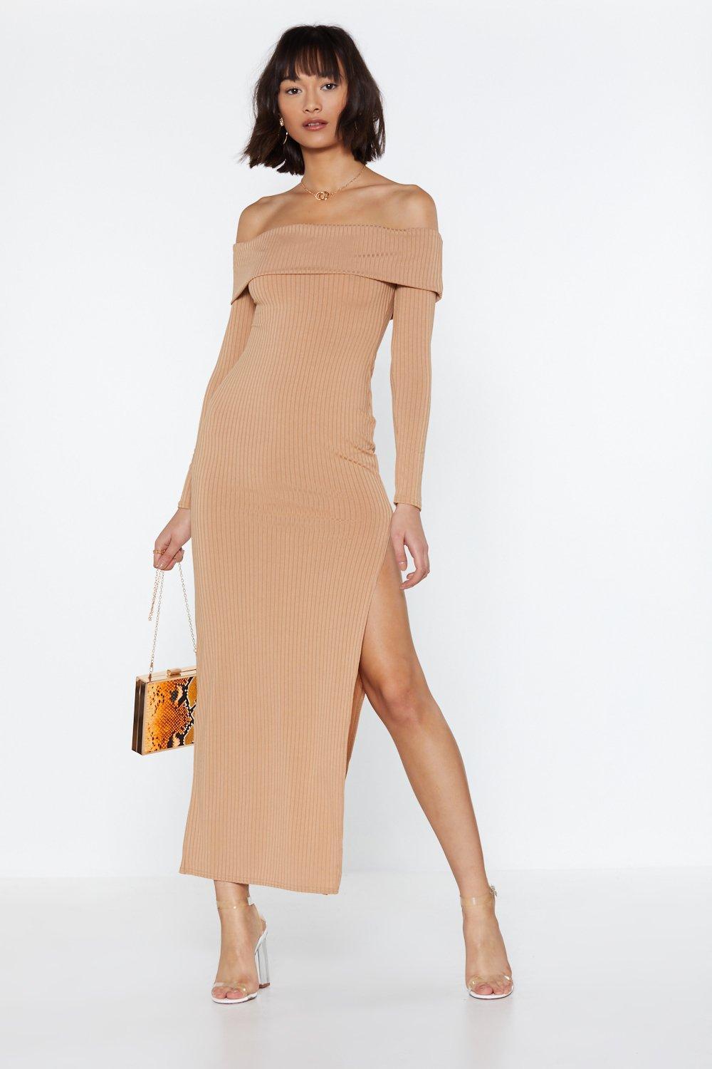 tan off the shoulder dress