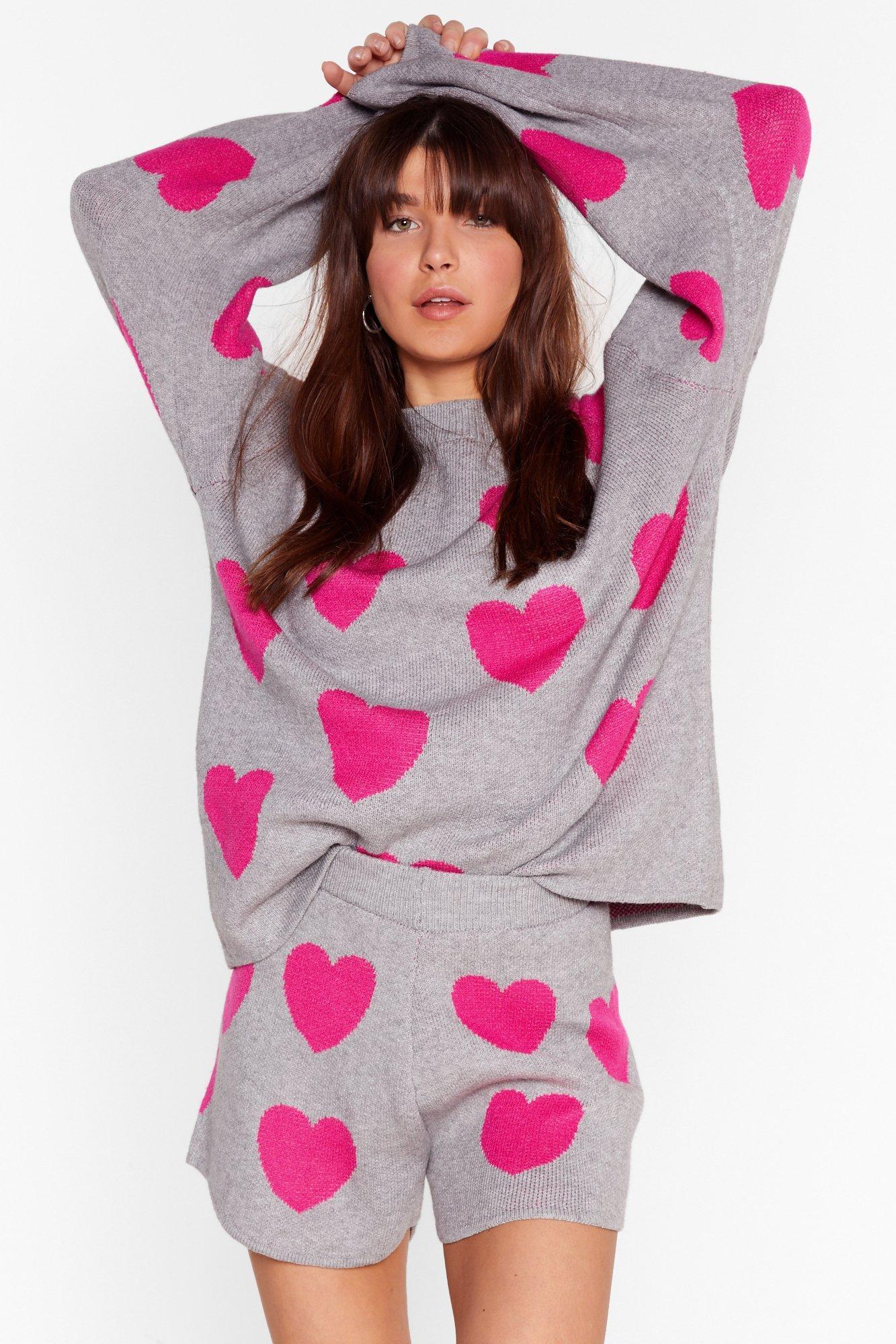 Heart Sweater And Shorts Lounge Set 