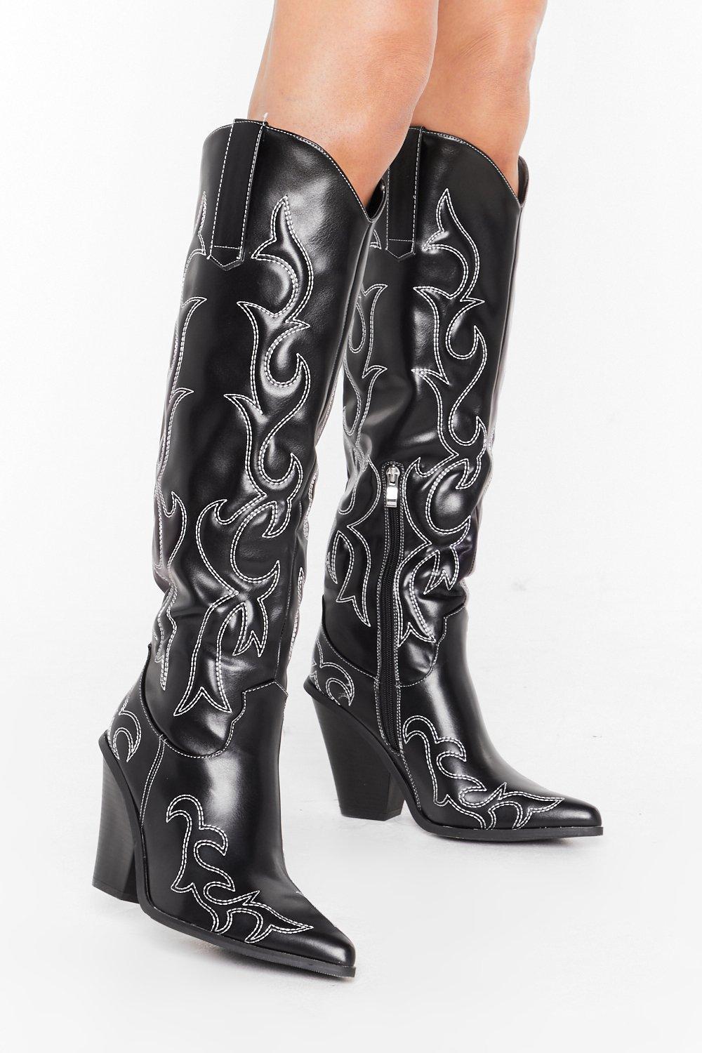 black knee high cowboy boots