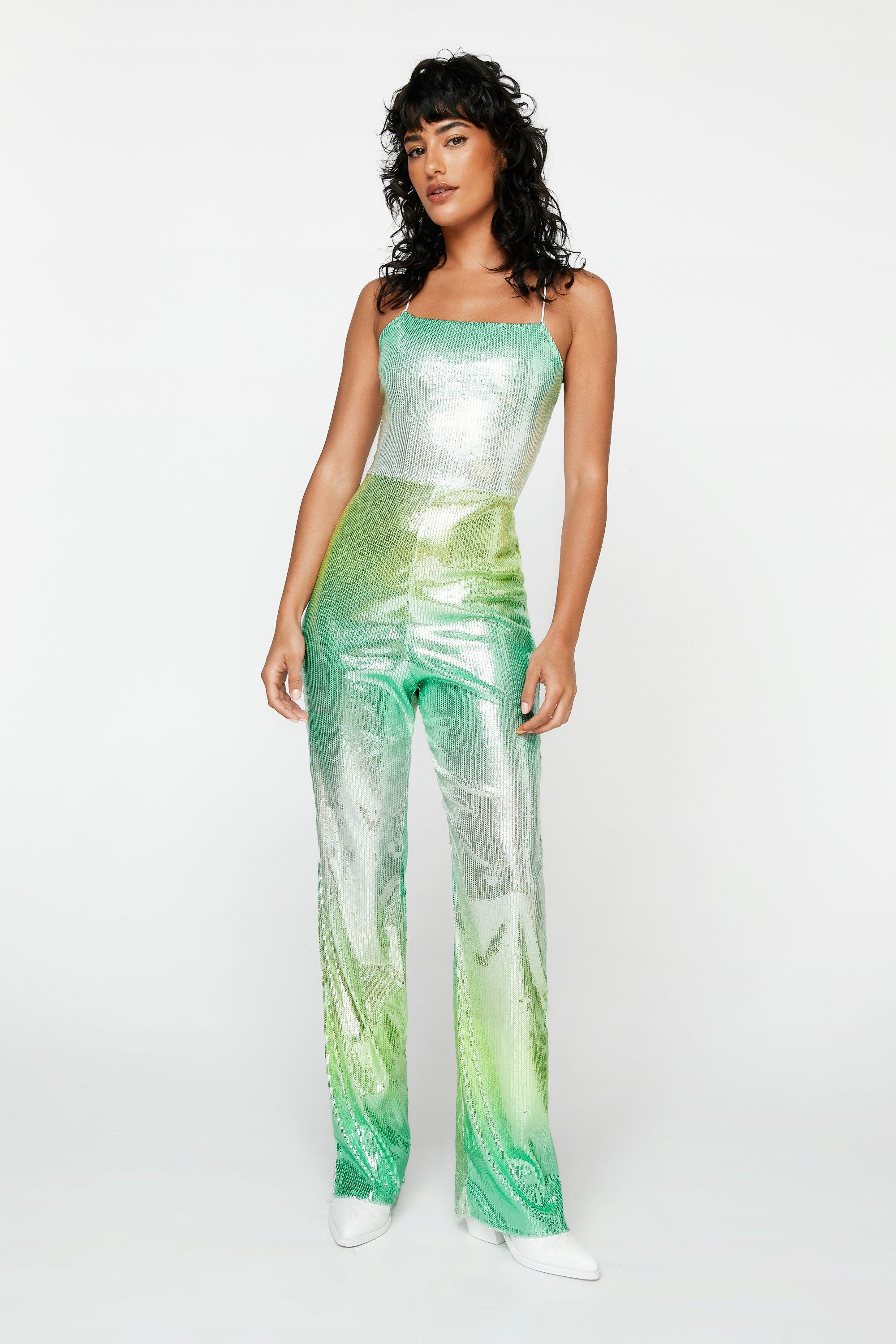Nasty Gal Petite Ombre Sequin Strappy Jumpsuit in Green | Lyst