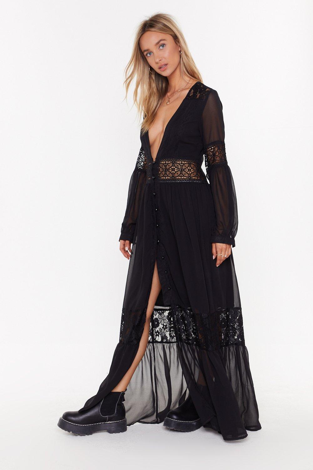 Nasty Gal "boho Lace Button Down Maxi Dress" in Black | Lyst