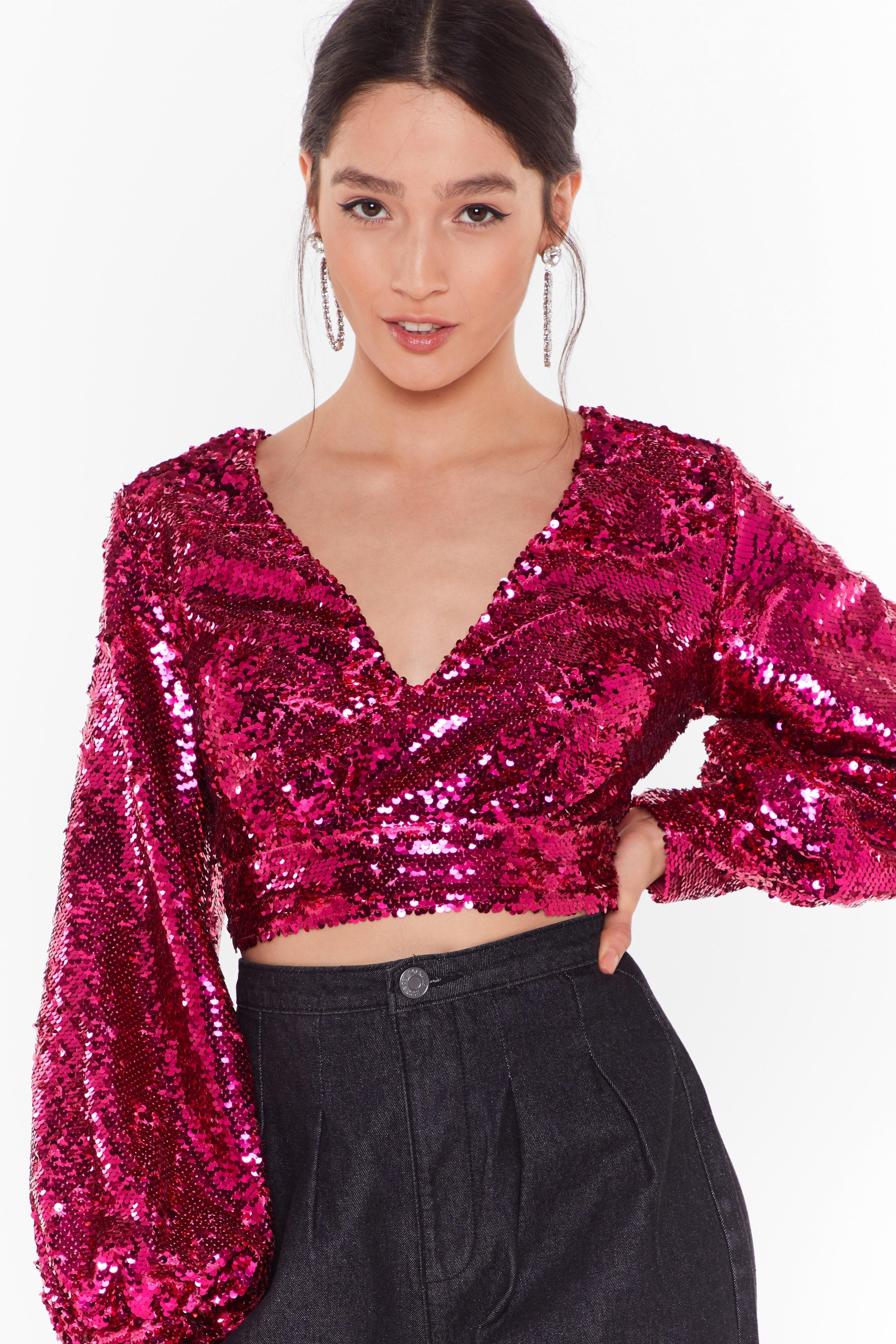 Nasty Gal Just A Matter Of Shine Sequin Crop Top in Pink | Lyst