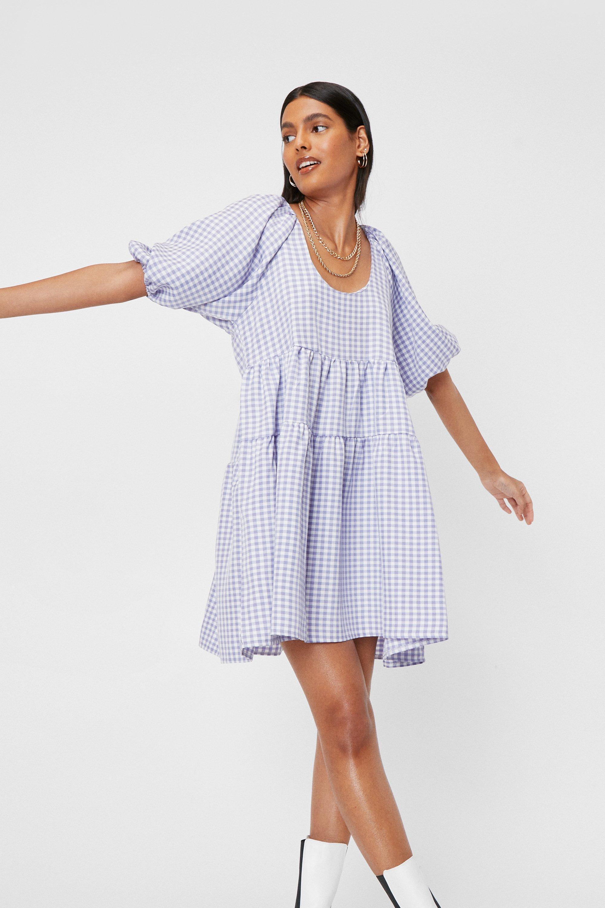 Nasty Gal Synthetic Gingham Puff Sleeve 