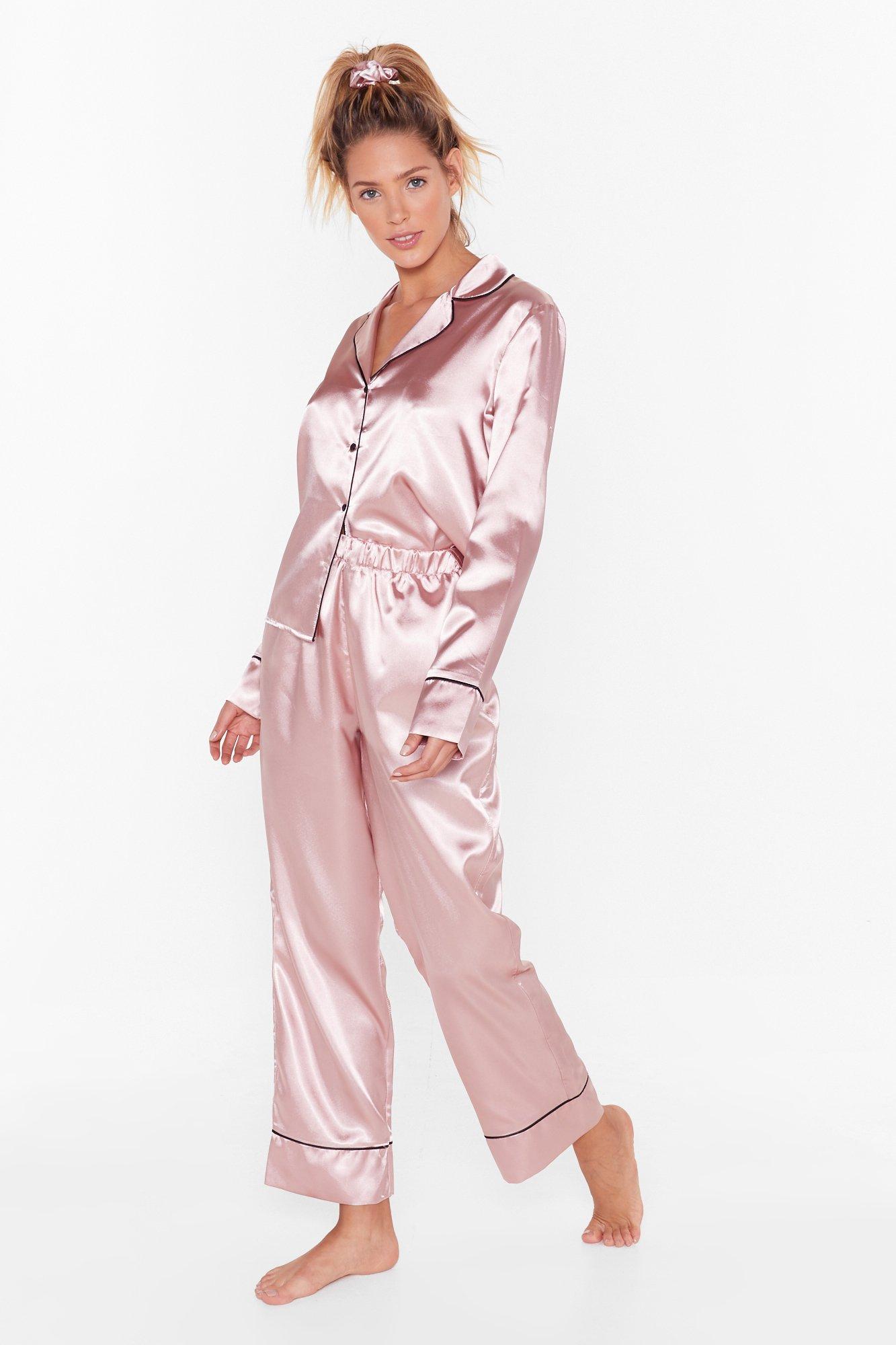 Nasty Gal Can You Just Fuck Off Satin 6-pc Pyjama Set in Pink | Lyst