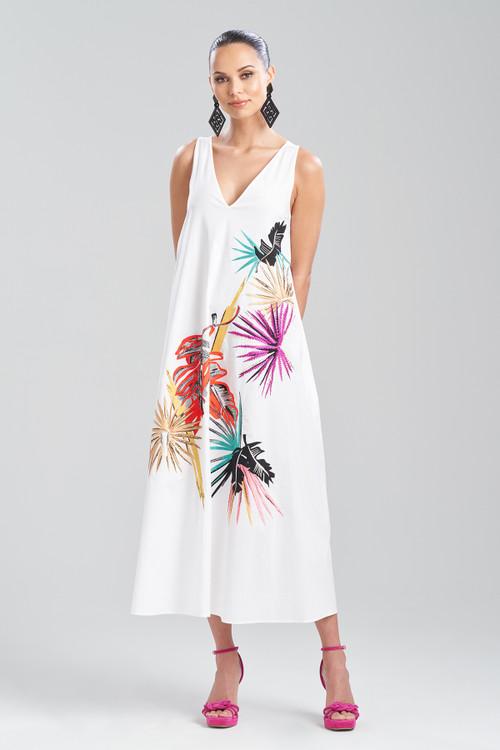 Natori Cotton Poplin Embroidered V-neck Dress in White | Lyst