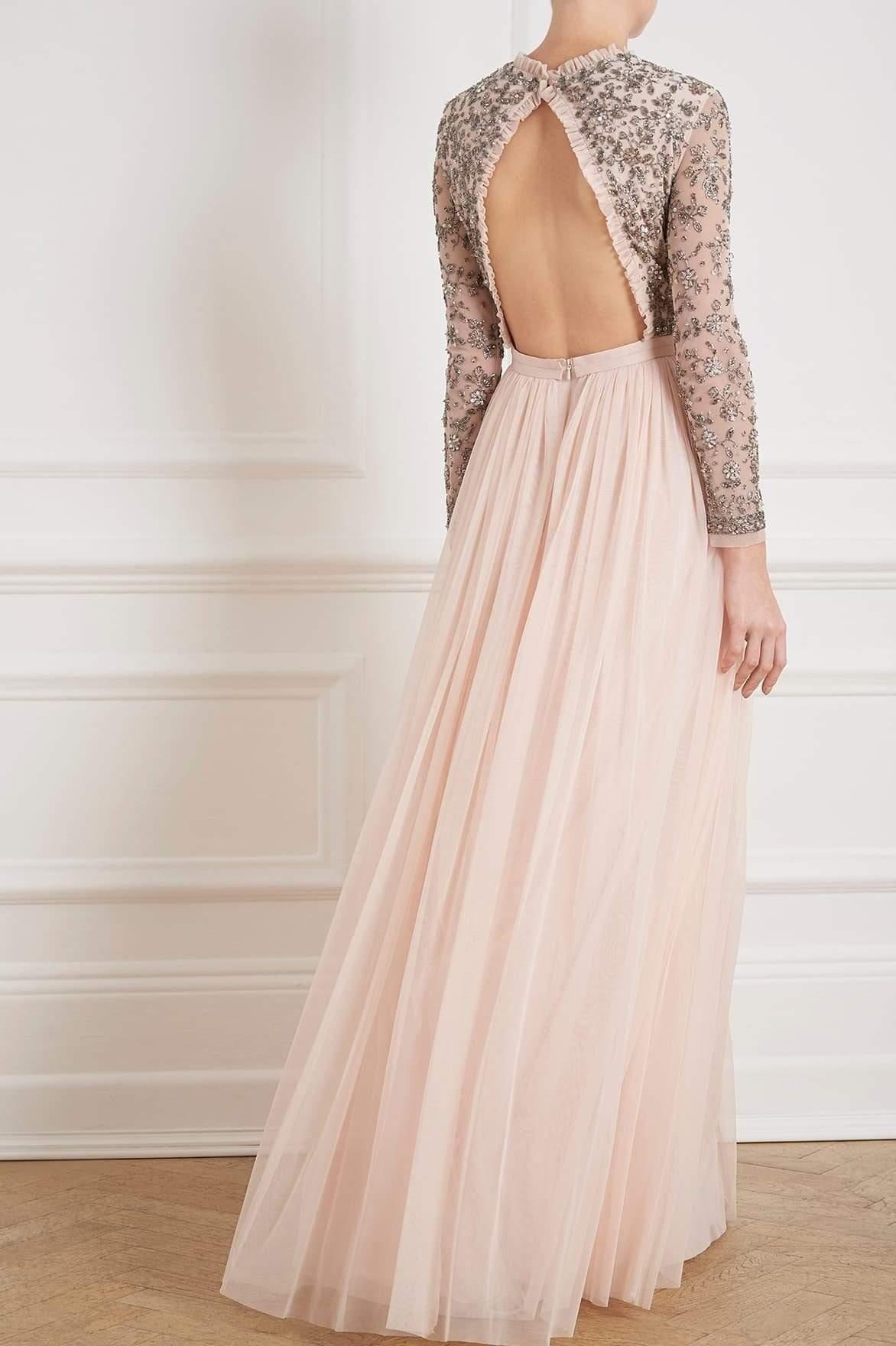 andromeda cap sleeve backless gown