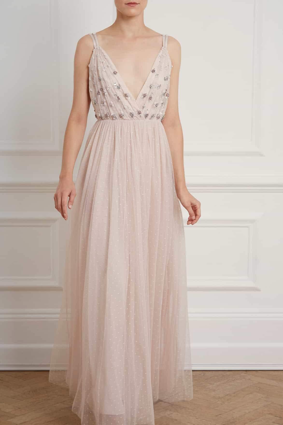 geometric embellished sequin bodice maxi dress