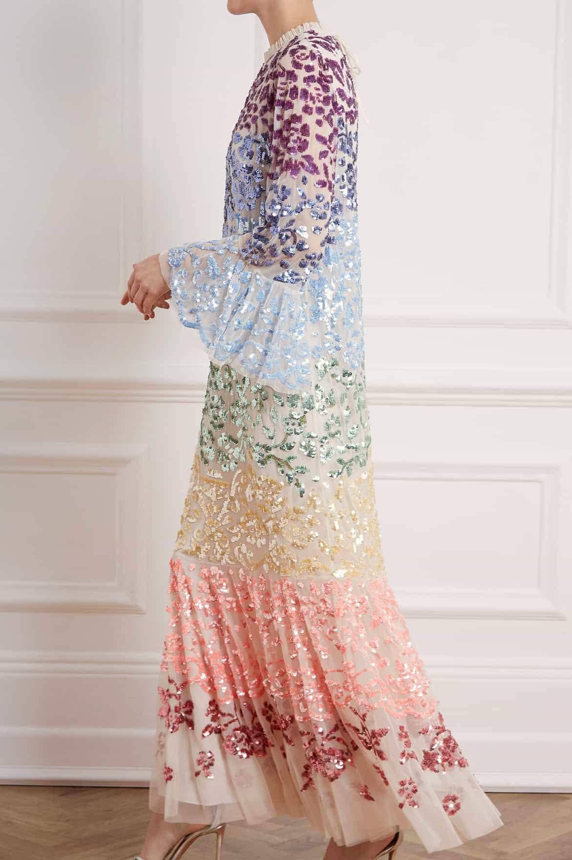 chakra sequin long sleeve gown
