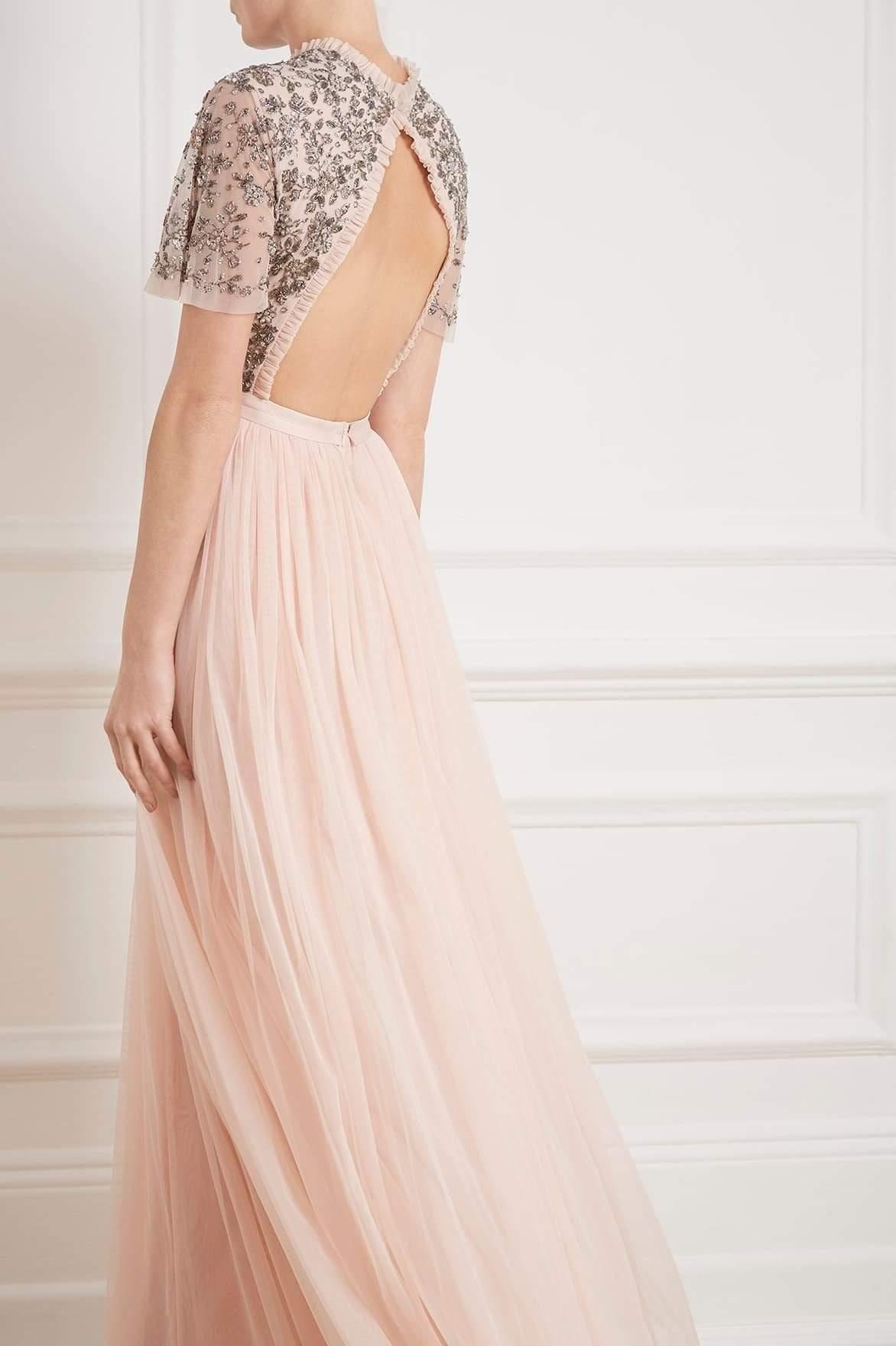 andromeda cap sleeve backless gown