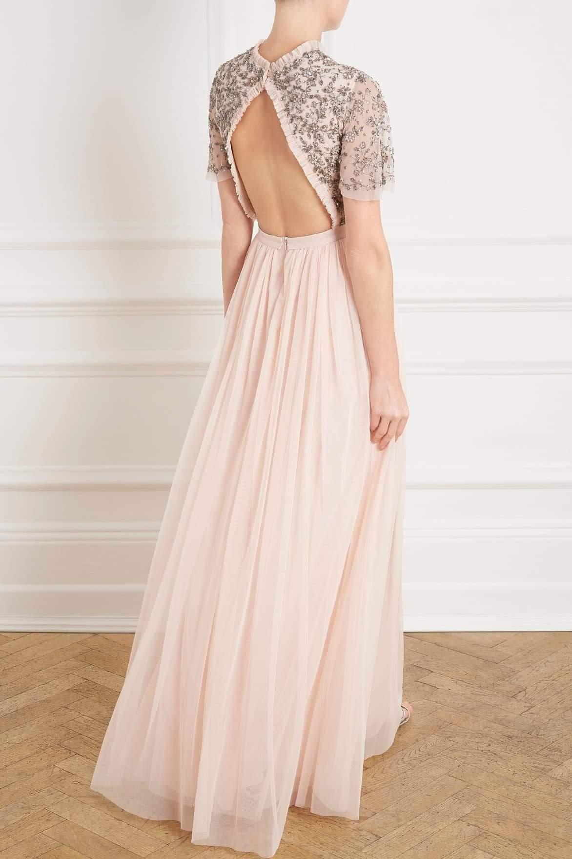 andromeda long sleeve backless gown