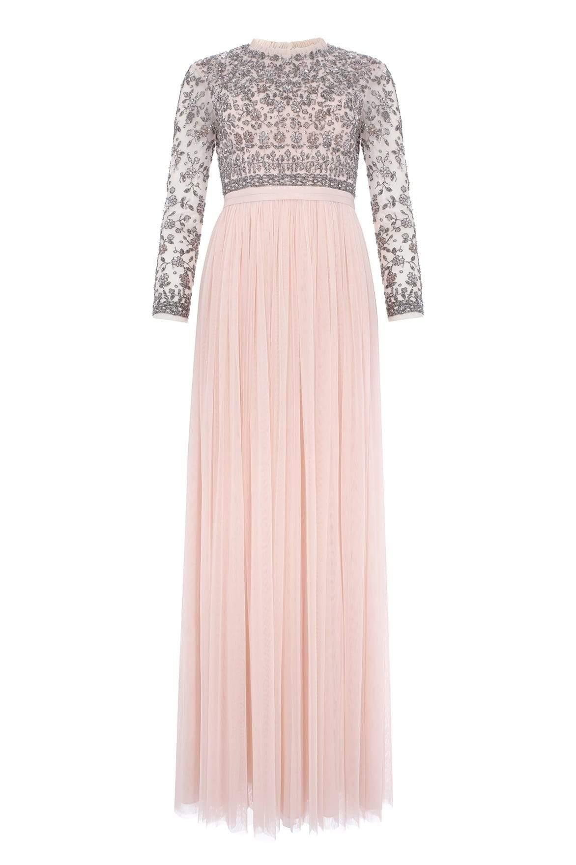 andromeda long sleeve backless gown