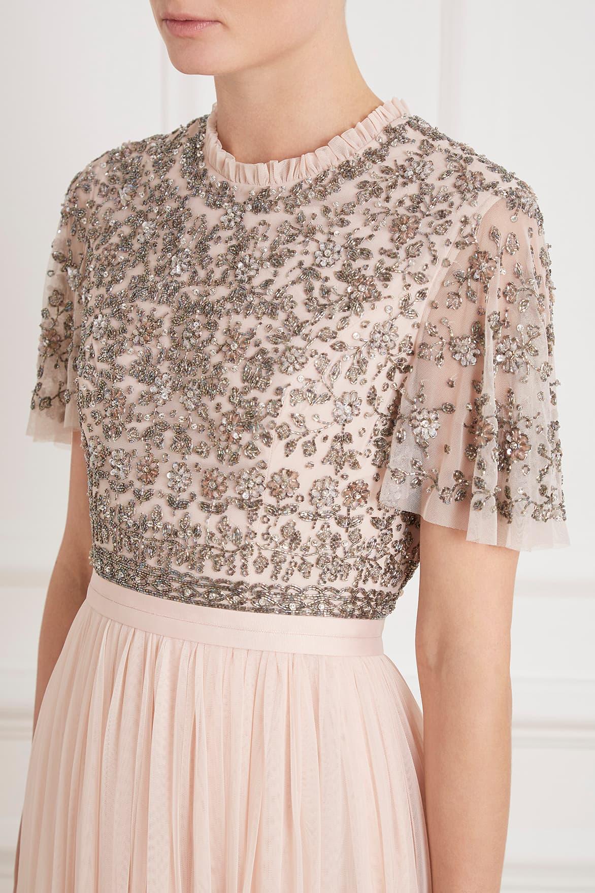 andromeda long sleeve backless gown