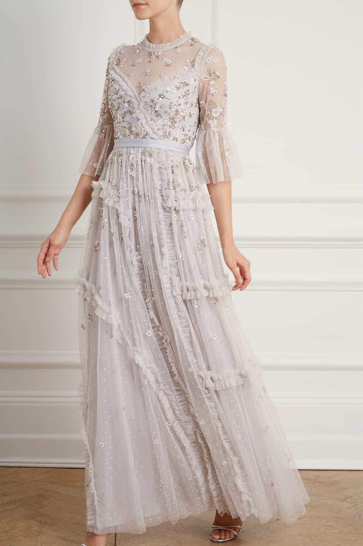 Needle & Thread Tulle Shimmer Ditsy Long Sleeve Gown in Purple - Lyst