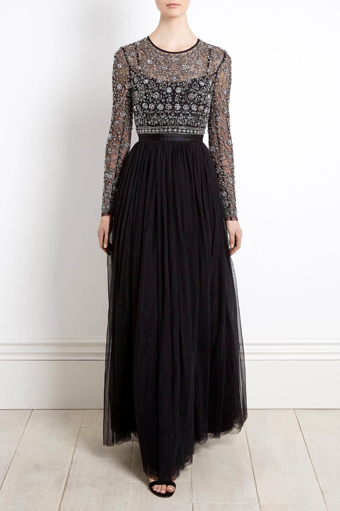 andromeda long sleeve backless gown