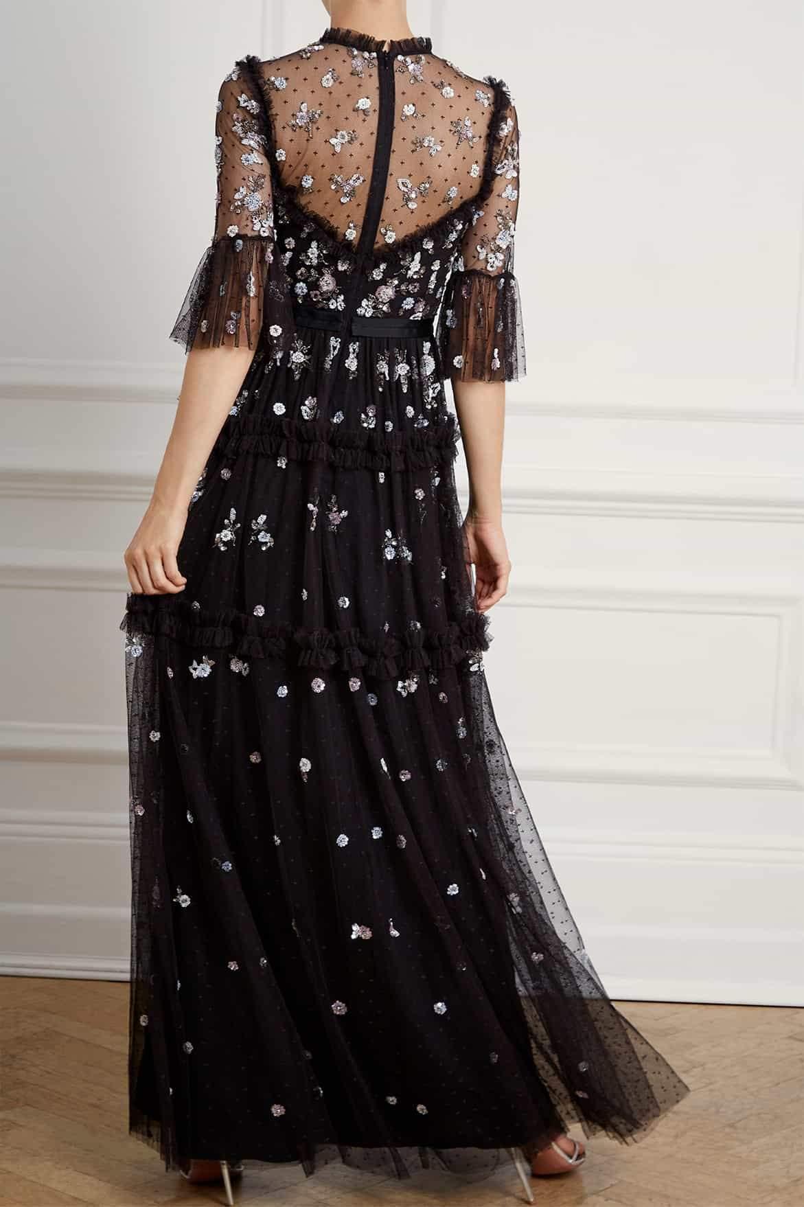 shimmer ditsy long sleeve gown