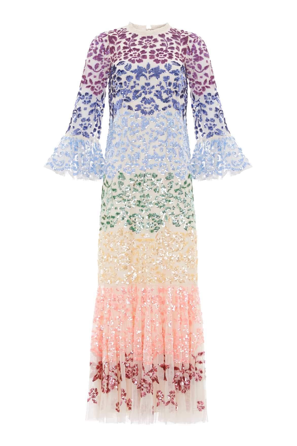 chakra sequin long sleeve gown