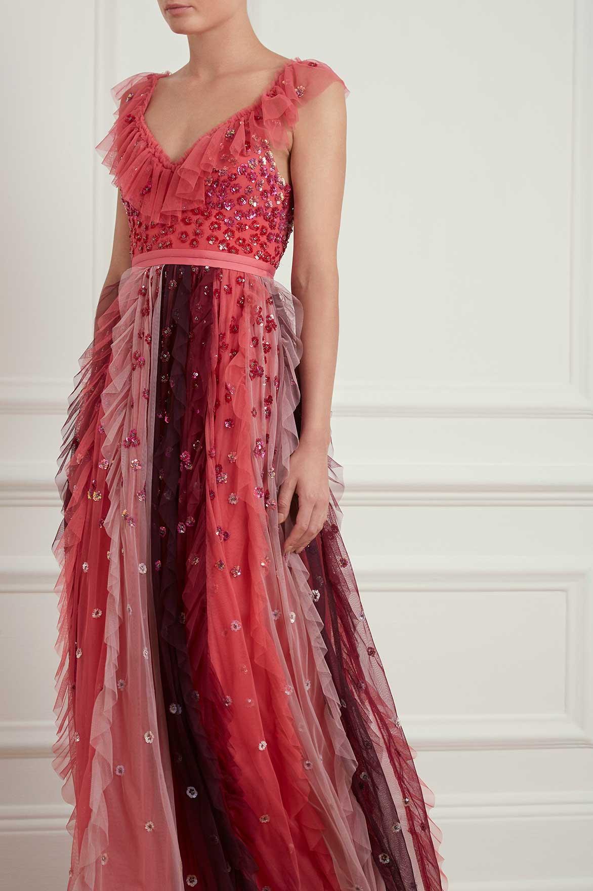 needle & thread rainbow scatter embellished maxi gown in multi