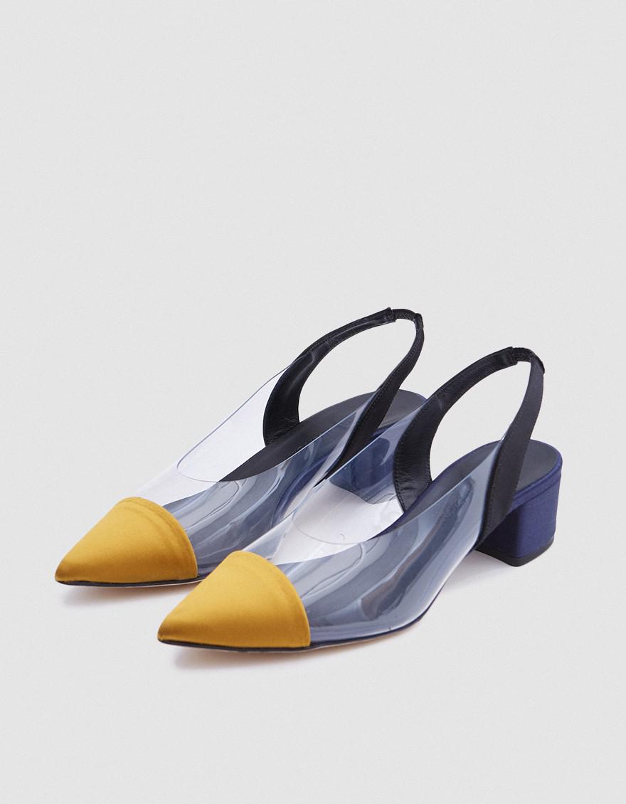 Creatures Of Comfort Satin Gloria Heel In Tricolor In Blue Lyst