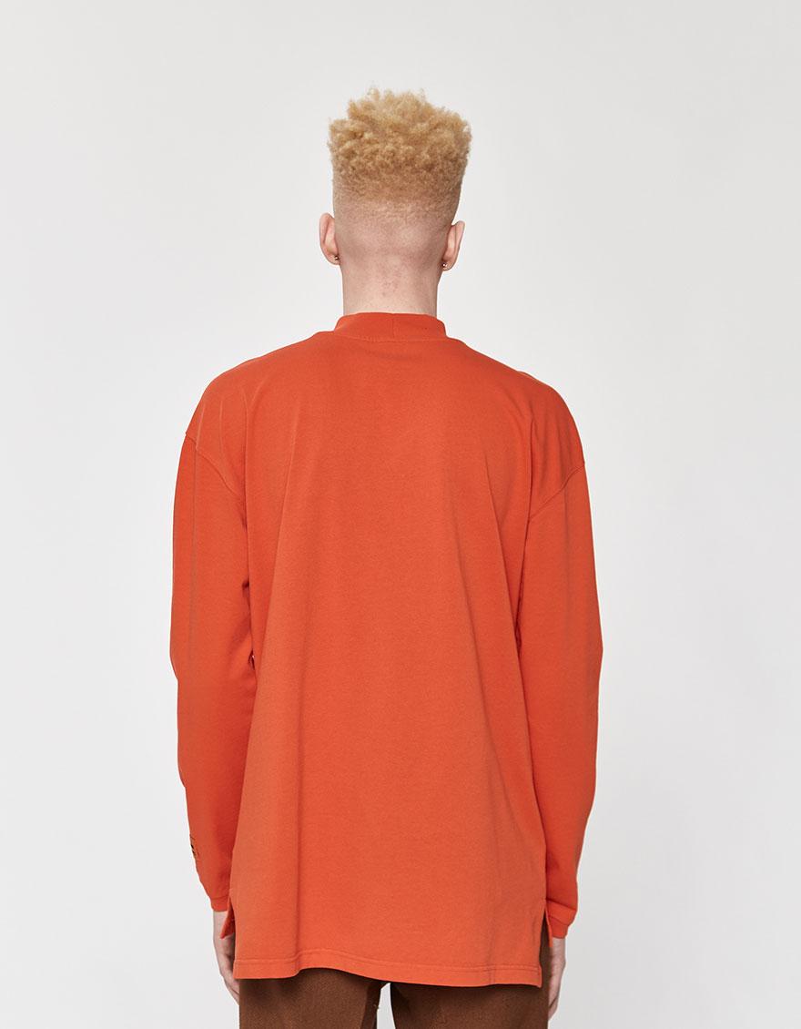 Heron Preston Cotton L/s Chinese Ctnmb Mock Neck T-shirt in Coral Red