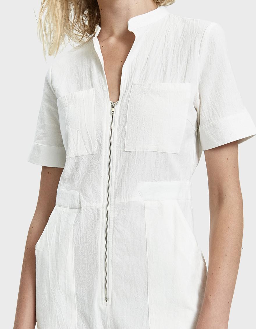 white zip up jumpsuit