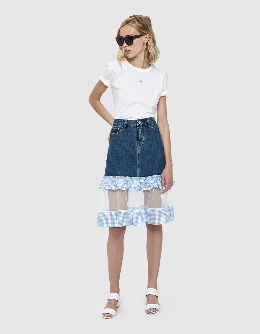 denim mesh skirt