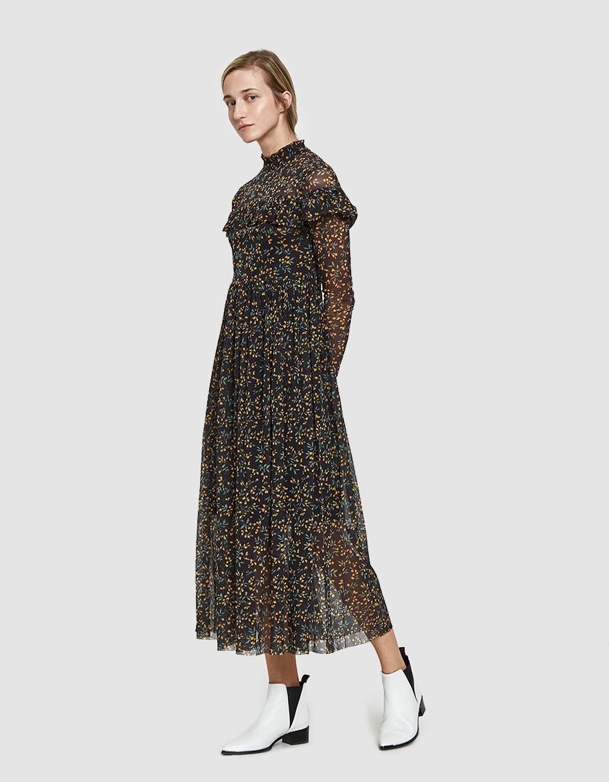 ganni tilden mesh wrap dress