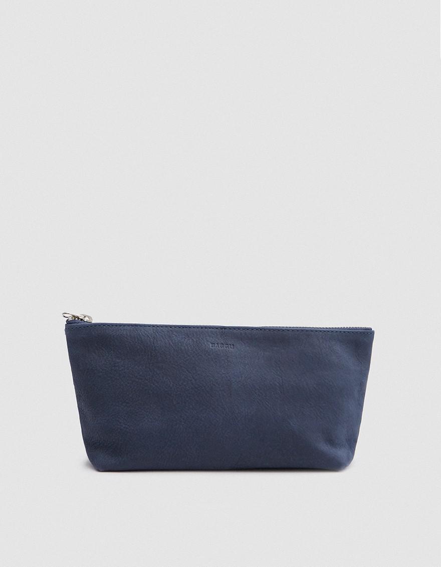BAGGU Leather Small Cosmetic Pouch In Navy Nubuck in Blue - Lyst