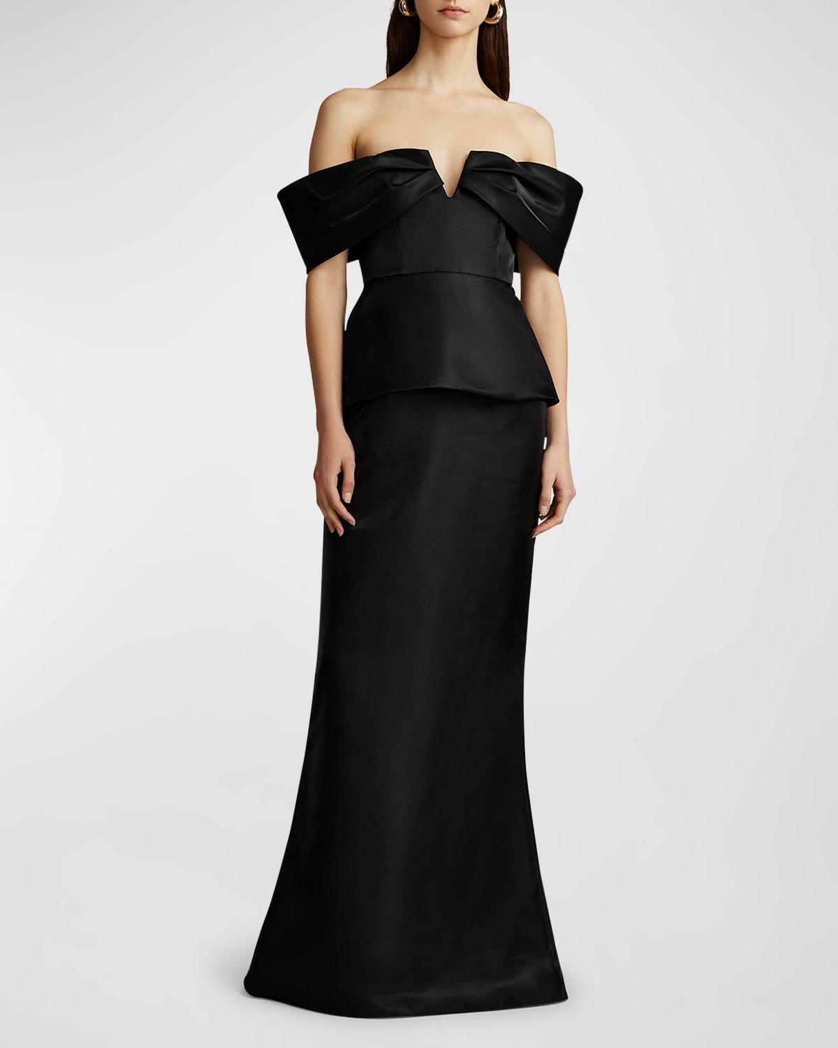 Zac Posen Off-the-shoulder Peplum Mermaid Gown in Black | Lyst