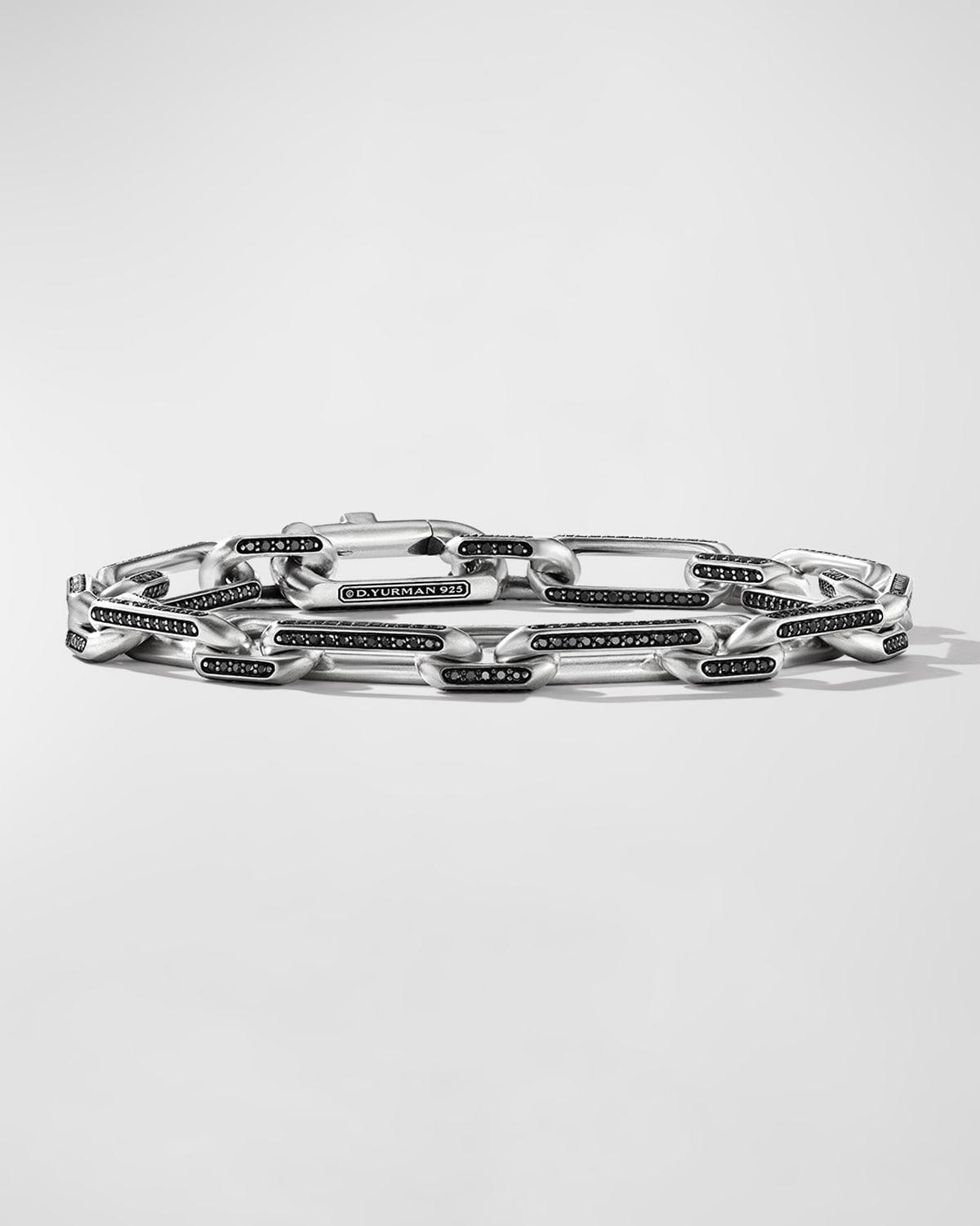 David Yurman Elongated Open Link Chain Bracelet With Black Diamonds In