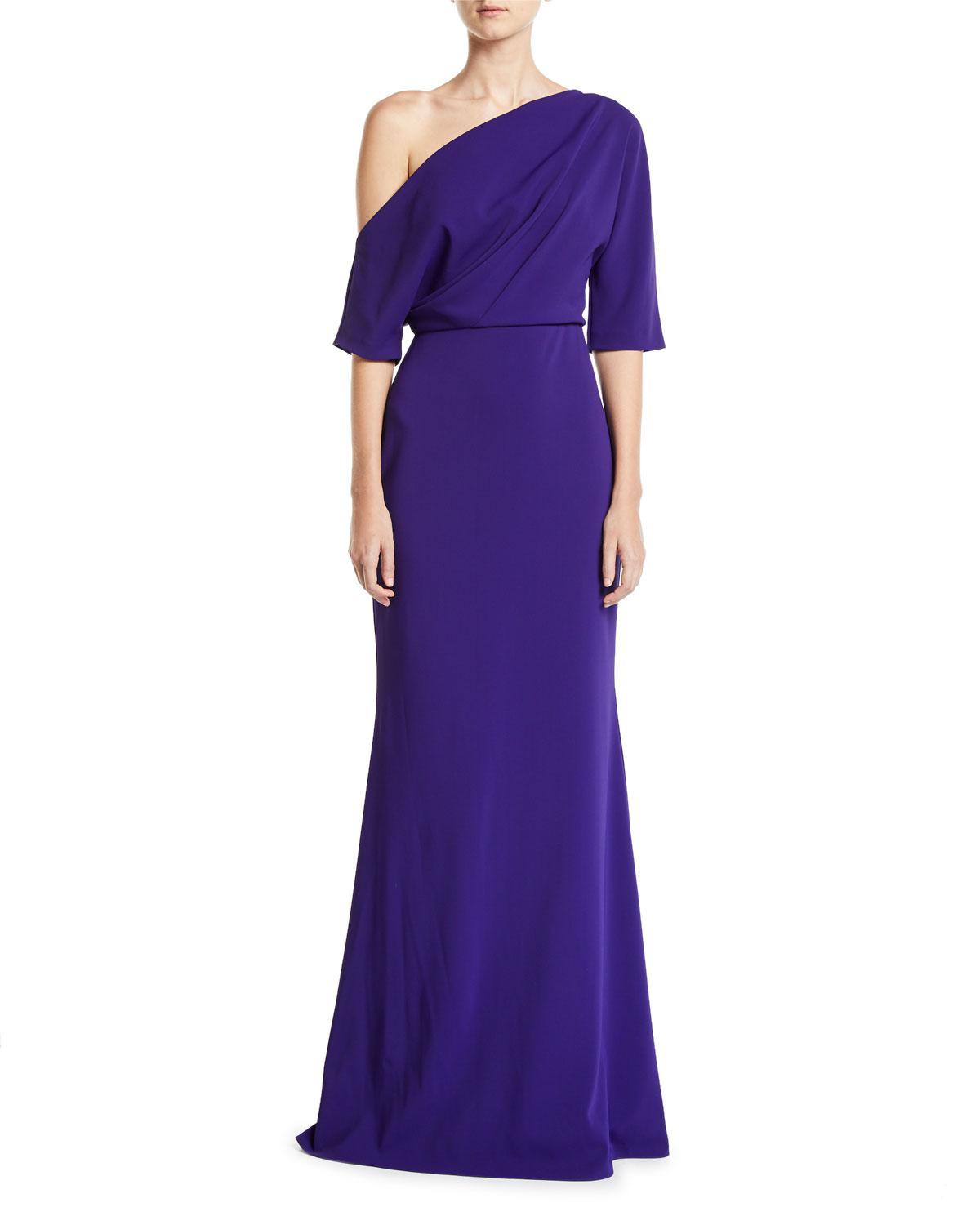Lyst Badgley Mischka Asymmetric Oneshoulder Elbowsleeve Column Gown