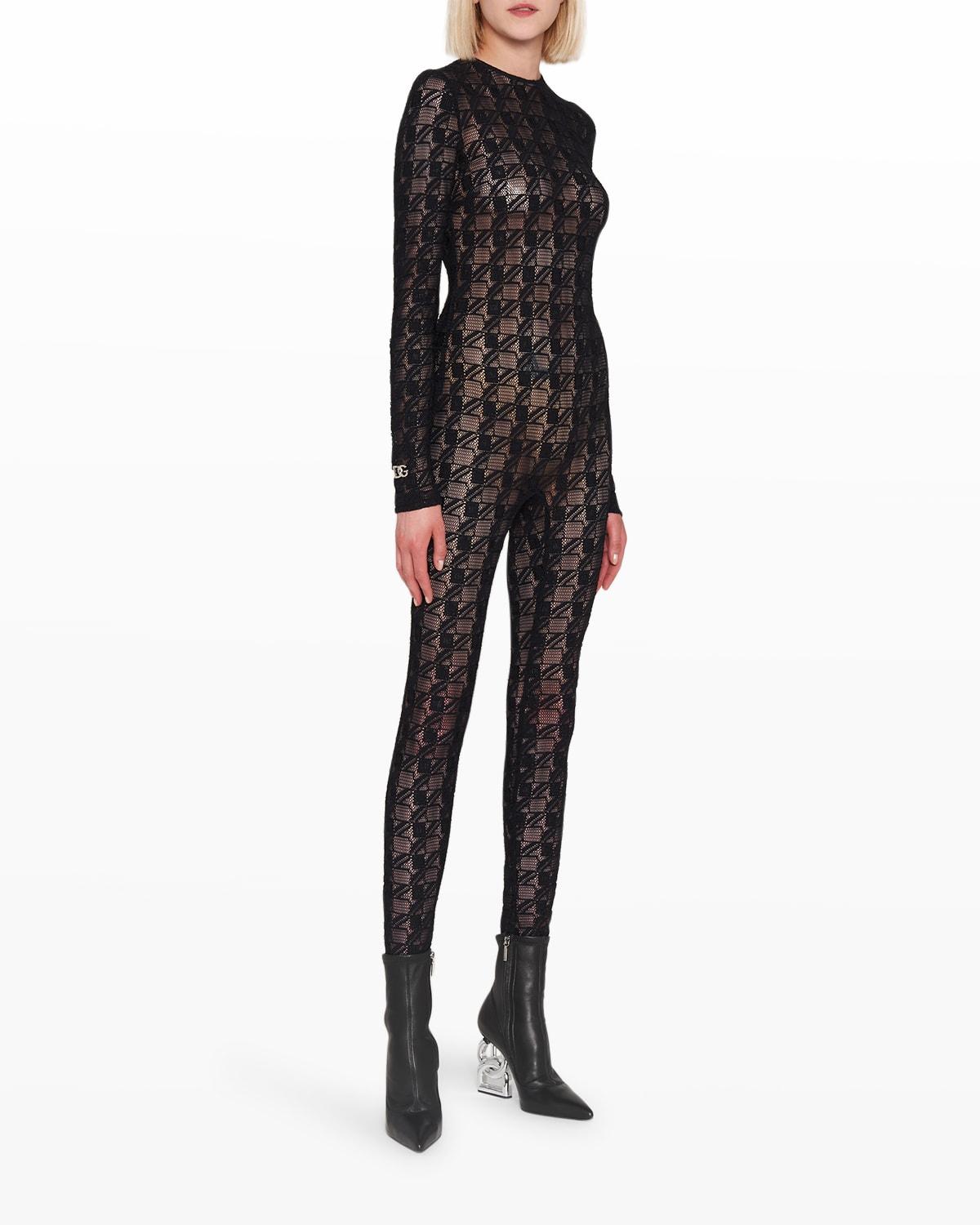 Dolce & Gabbana Check Mesh Jumpsuit in Black | Lyst