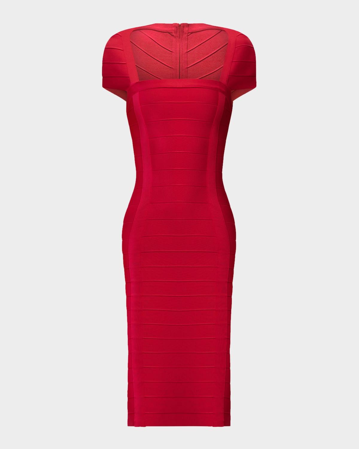 chinese dress ladies Vintage HERVE LEGER Size M Coral Red Open Back Long Sleeve Bandage Dre –  Sui Generis Designer Consignment main image 0