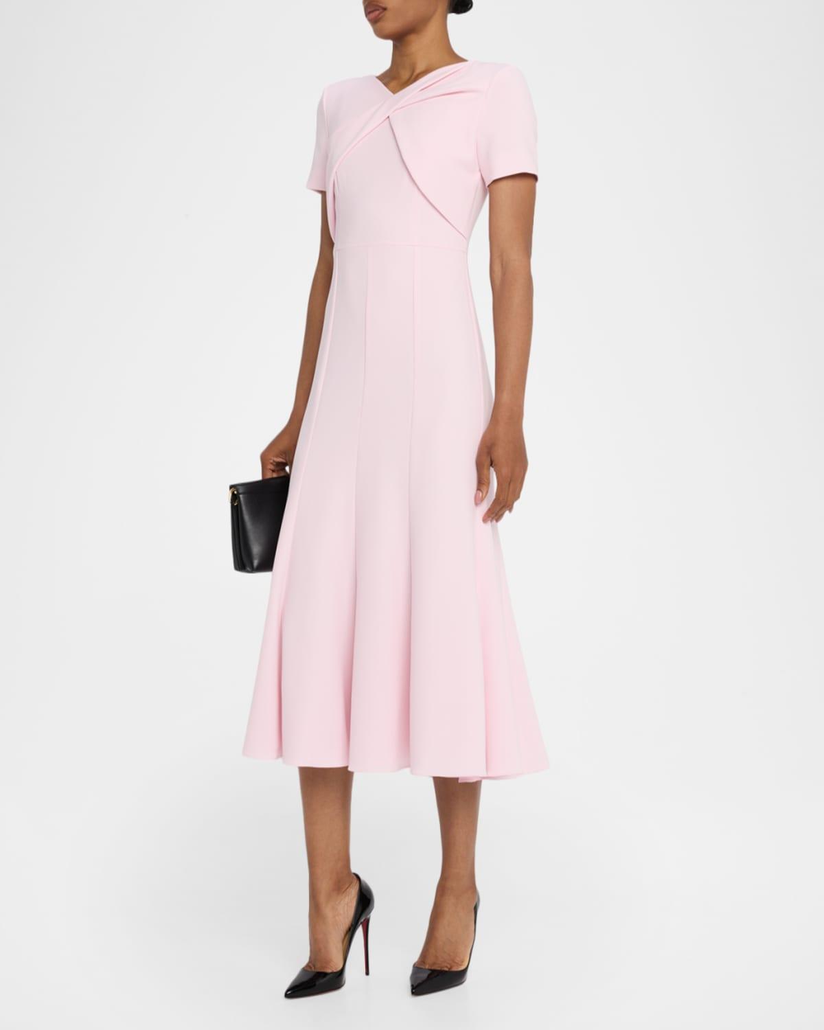 knee length dresses for ladies Silk Jacquard Peplum Midi Dress in Cream – Roland Mouret main image 0