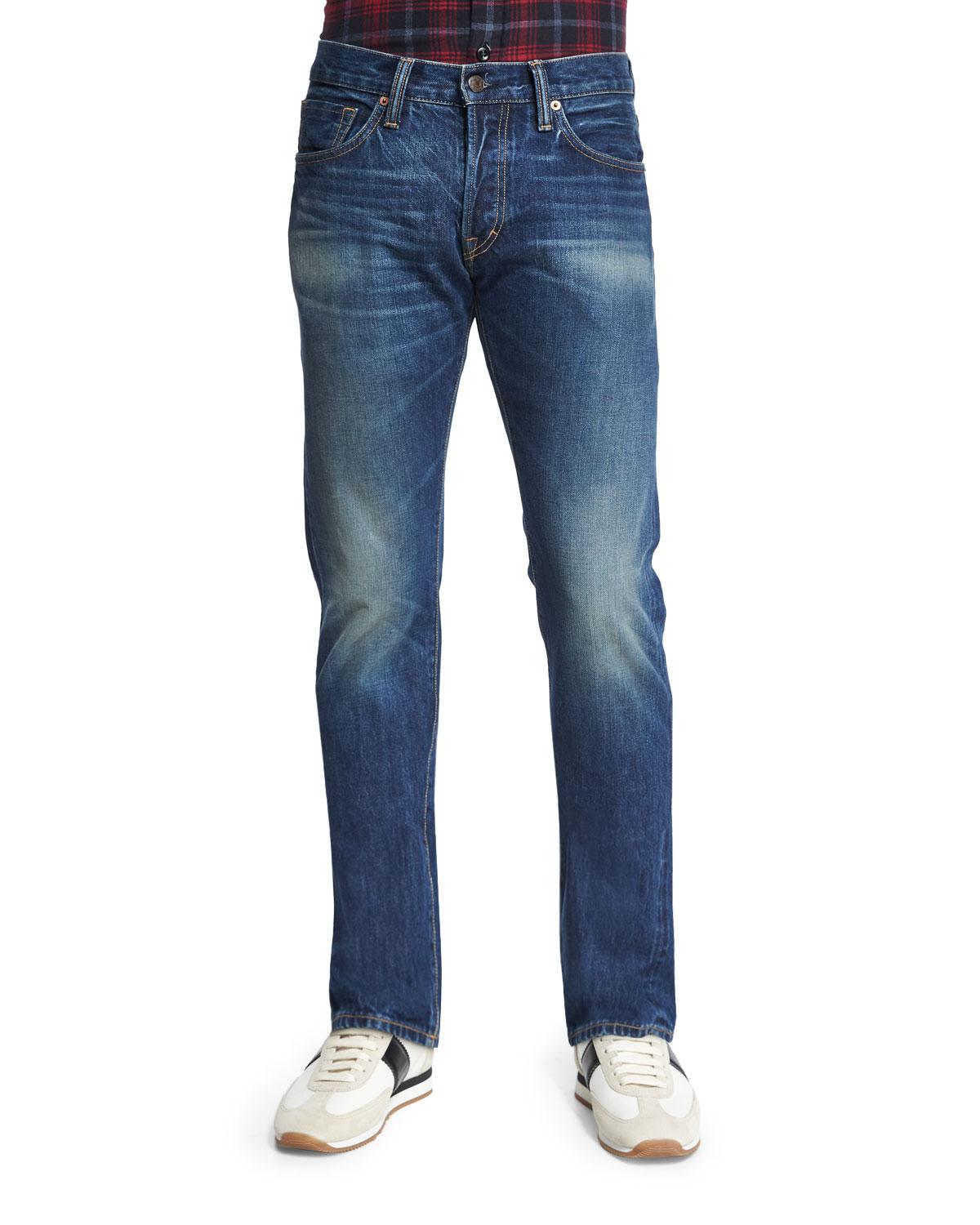 Tom Ford Straight-fit Vintage-wash Selvedge Denim Jeans in Navy (Blue ...