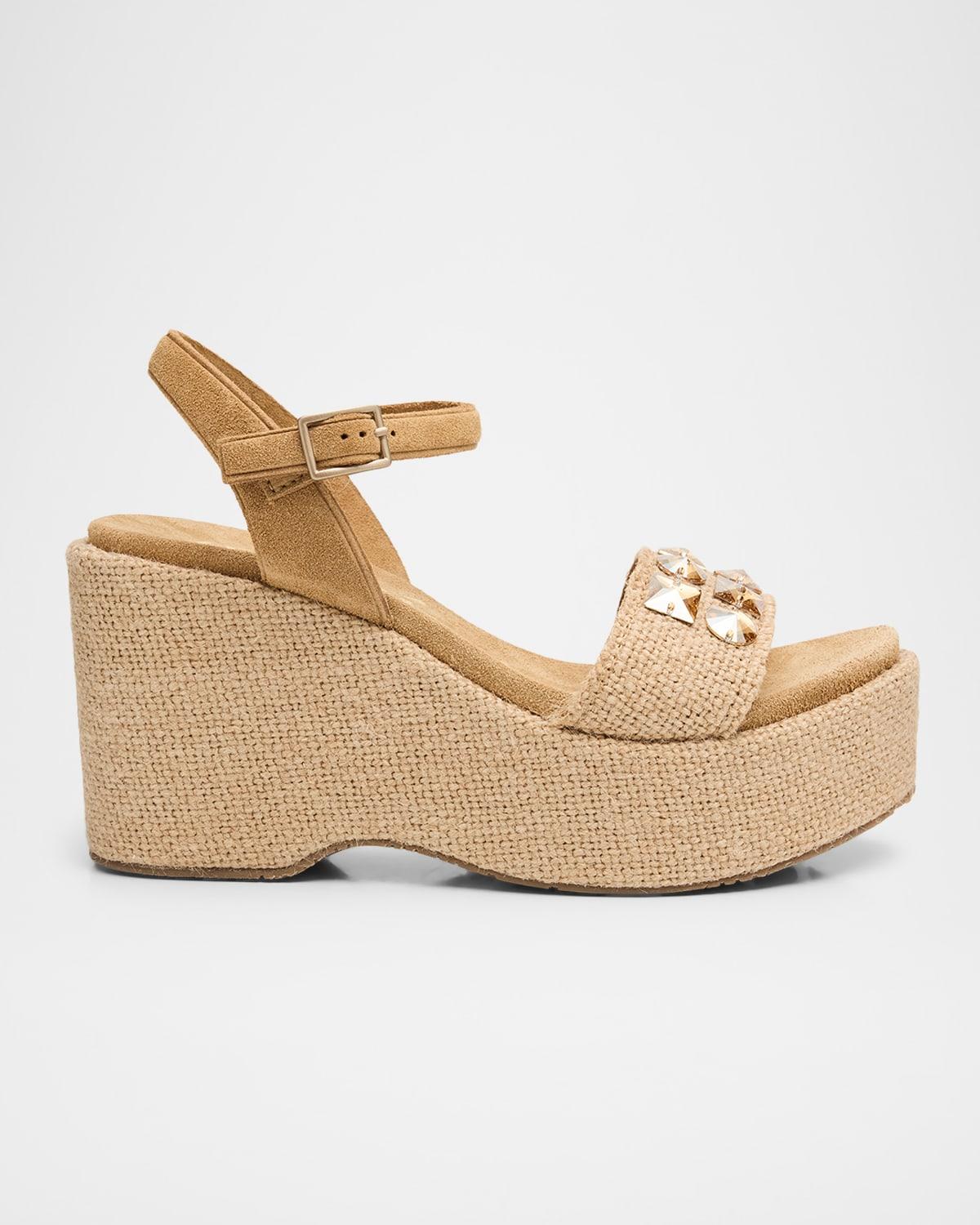 Magnifiques Sandales Compensées En Jute By Law, Perles En Bois Turquoise, Taille 8.5, Neuves