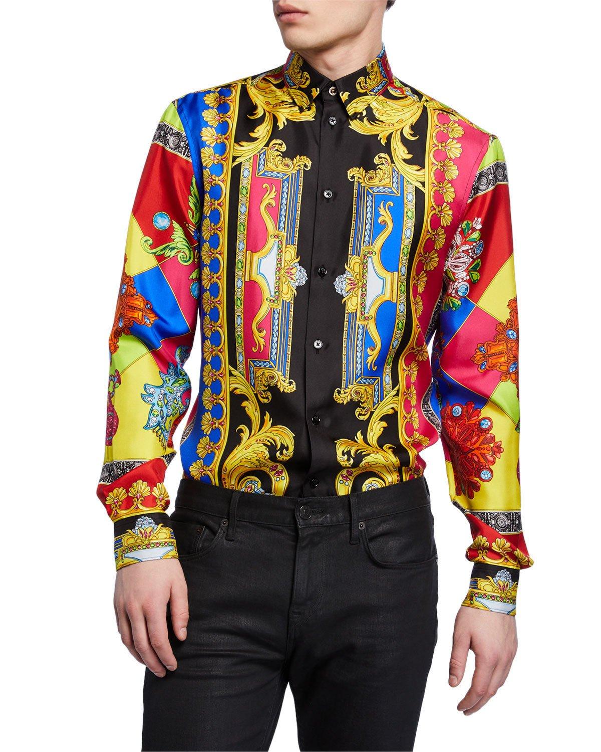 Versace Men's Multi Jewels Printed Long-sleeve Silk Shirt for Men | Lyst