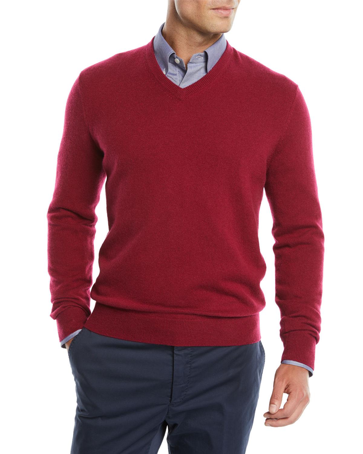 Neiman Marcus Men's Cloud Cashmere V-neck Sweater in Ruby (Red) for Men - Lyst