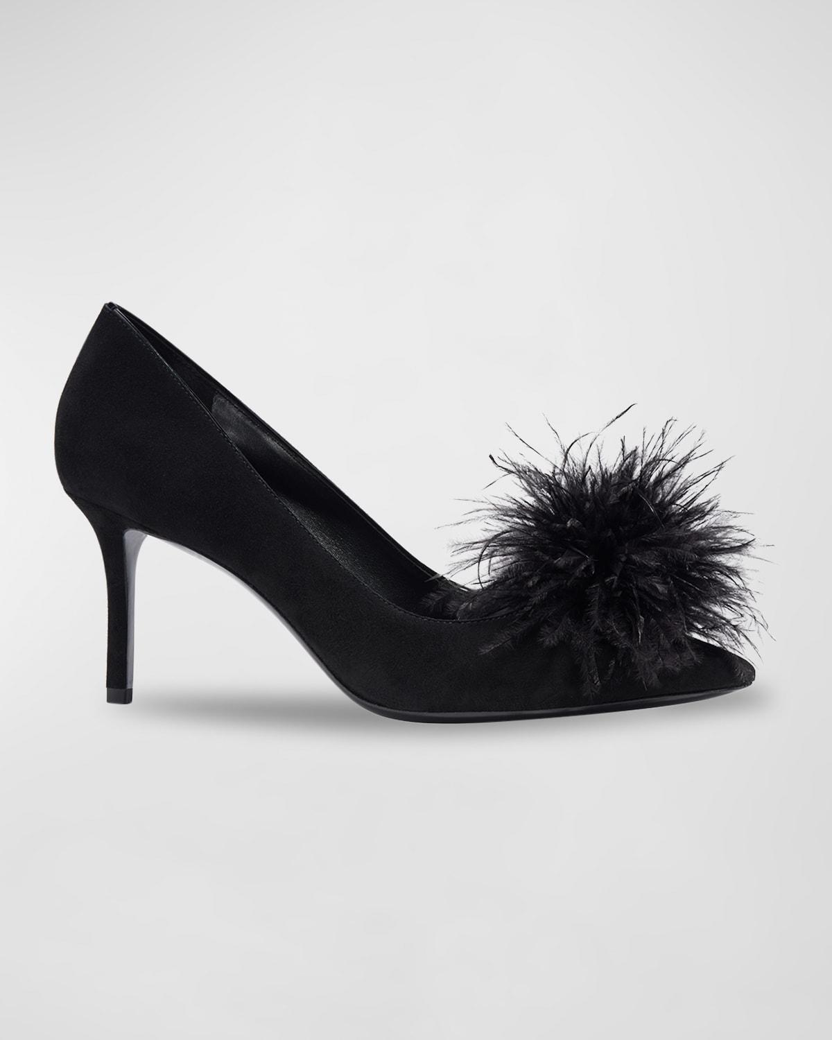 Kate Spade Marabou Suede Feather Pom Pumps in Black | Lyst