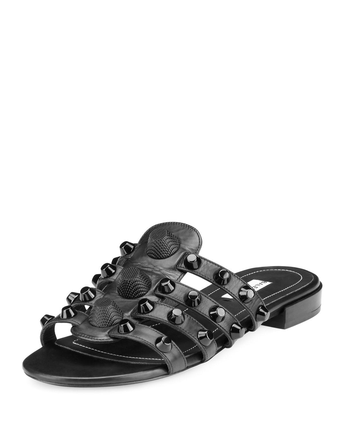 black studded slip on sandals