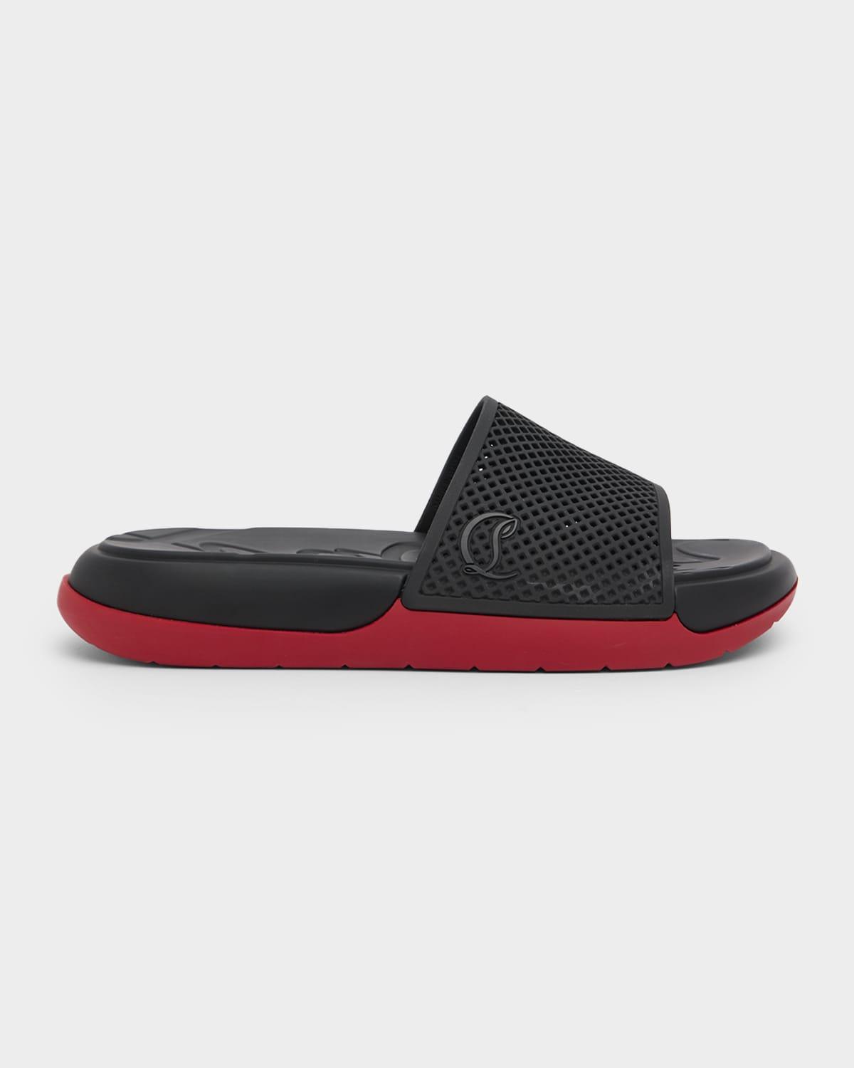 Christian Louboutin Black Slide Sandals with Embroidered Crest Sandal CHRISTIAN LOUBOUTIN SPIKE BLACK POOL SLIDE 100  main image 2