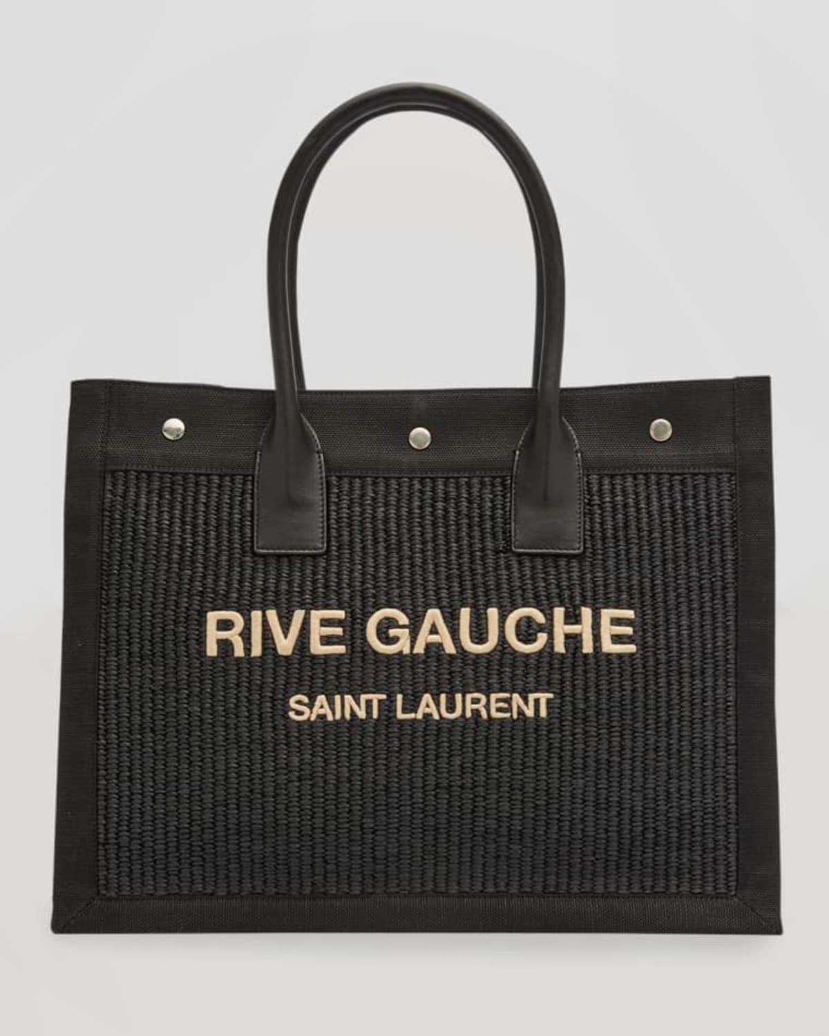 Saint Laurent Rive Gauche Small Tote Bag In Raffia in Black | Lyst