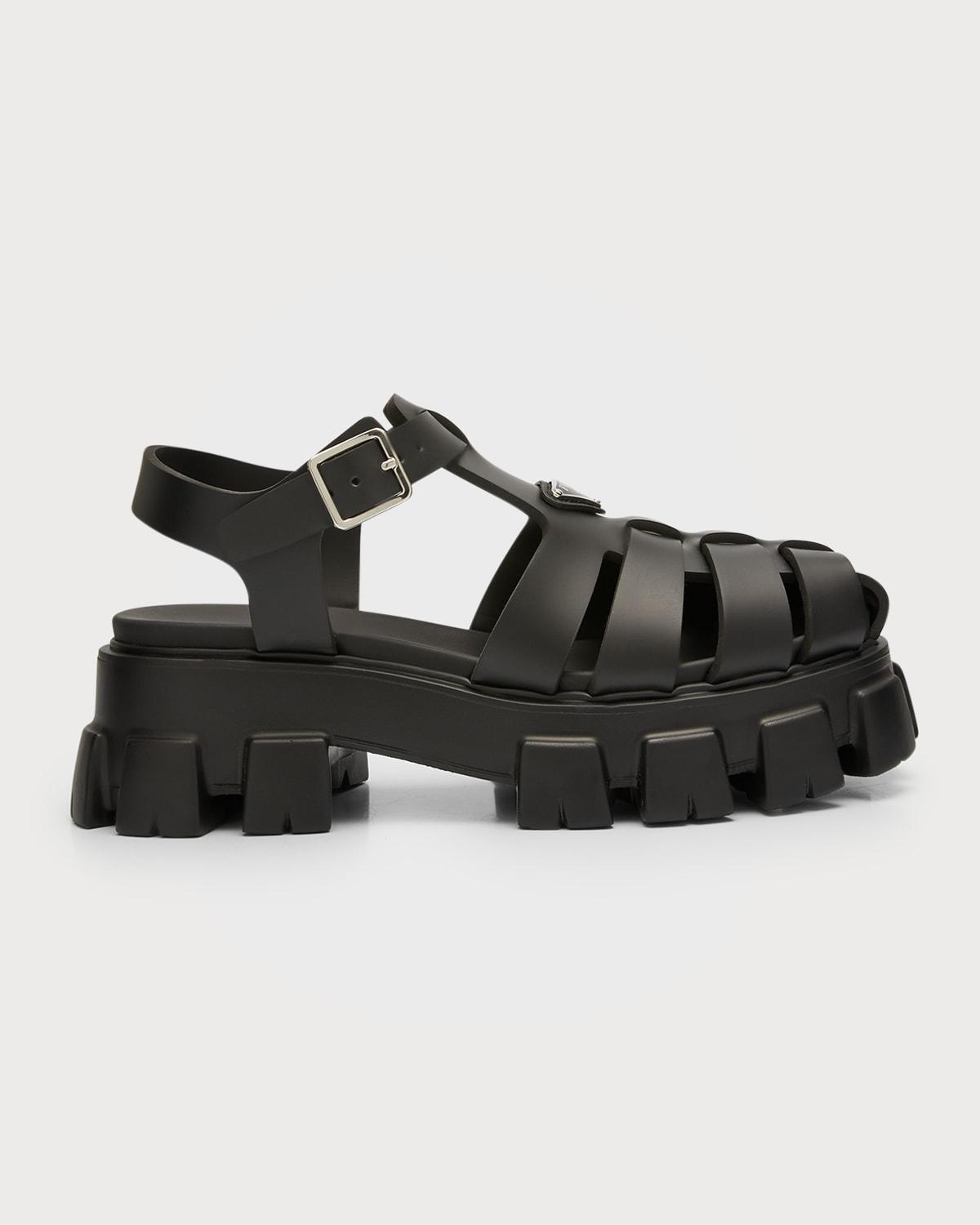 Prada Triangle Logo Chunky Leather Fisherman Sandals in Black for Men