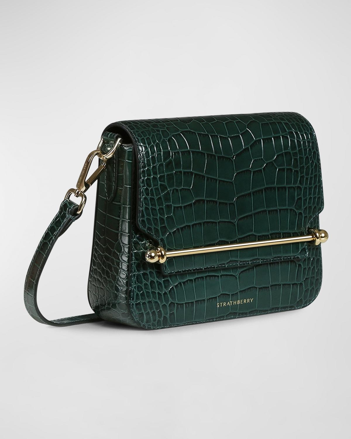 Strathberry Ace Mini Croc-embossed Crossbody Bag in Green