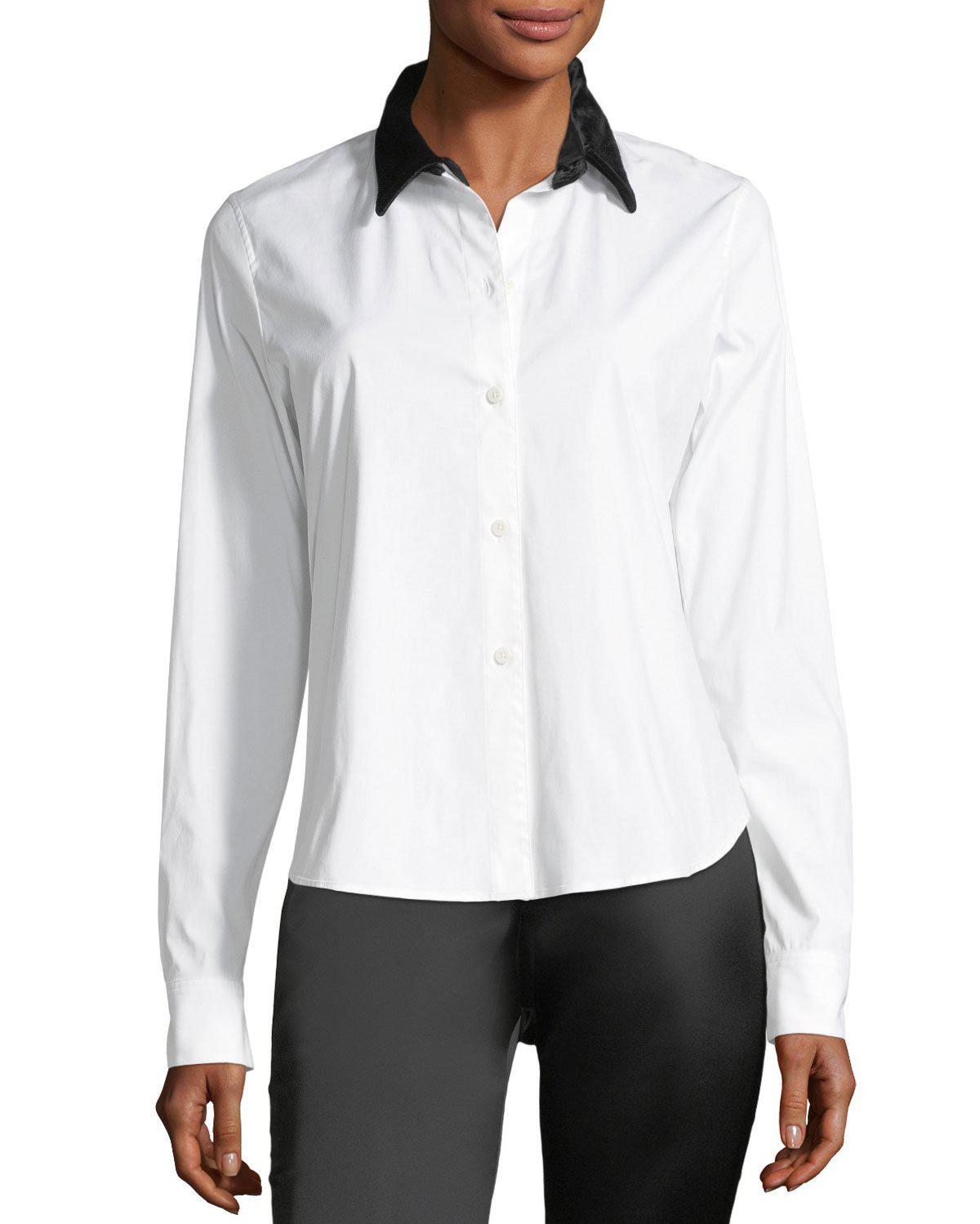 Theory Button-front Velvet Collar Fancy Shirt in White - Lyst