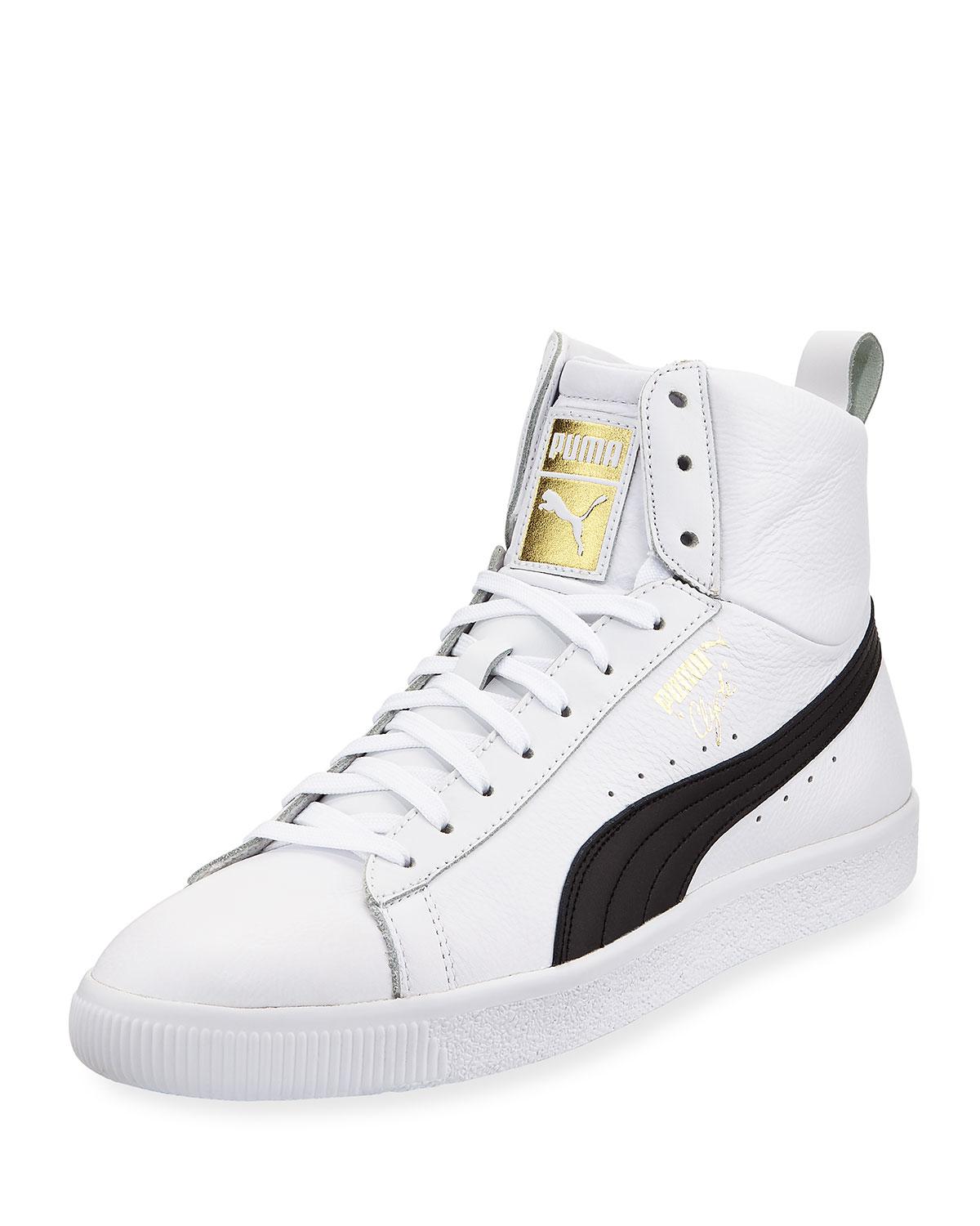PUMA Men's Clyde Mid Core High-top Leather Sneakers in White for Men - Lyst