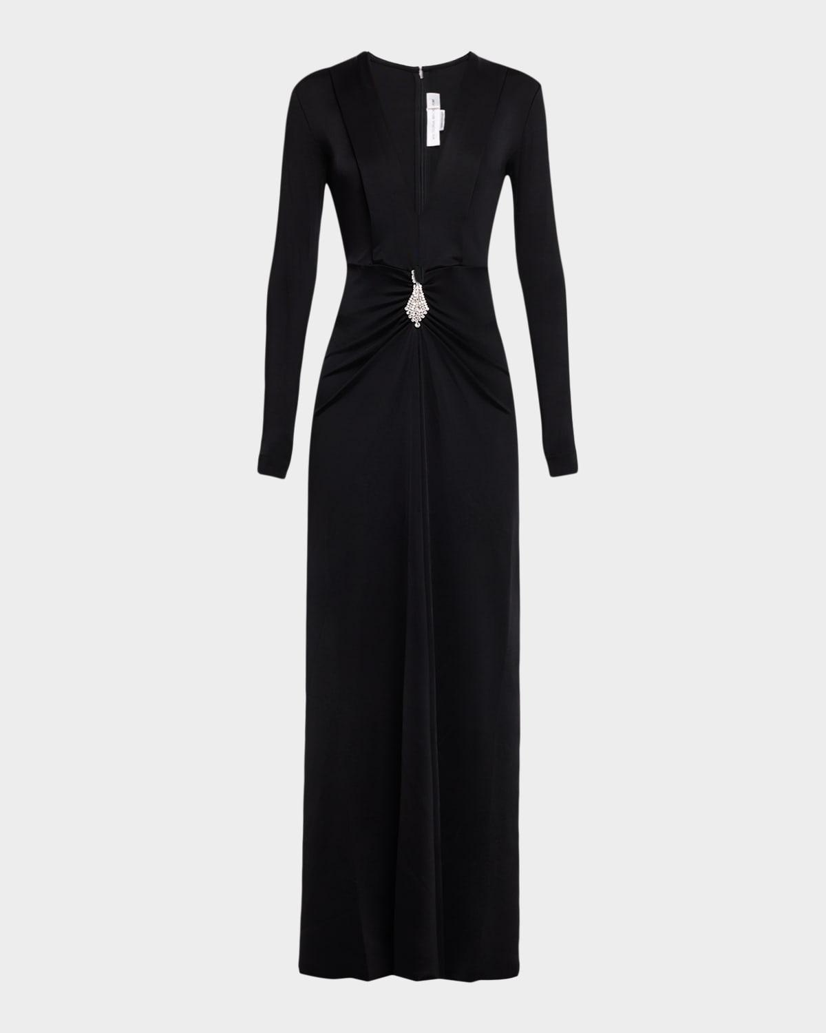 オールインワン・サロペット Victoria Beckham Long Sleeve Deep V-Neck Gown Embellished Long Sleeve Deep V-Neck Gown In Pistachio