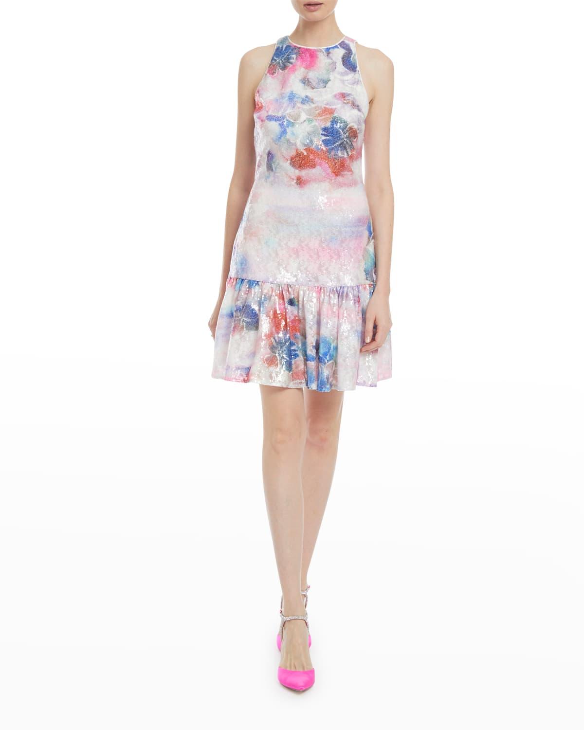 ONE33 SOCIAL Floral-print Sequin Cutout Dress in Red | Lyst