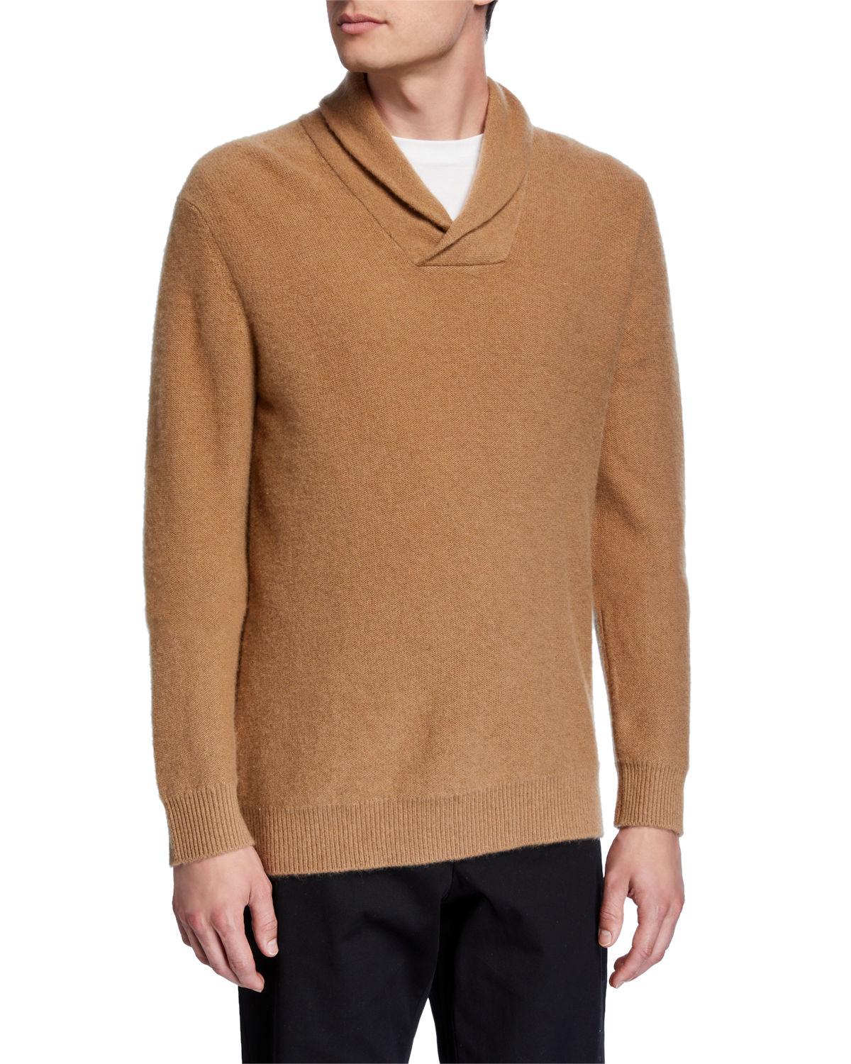 Vince Men's Cashmere Shawl Collar Popover Sweater in Camel (Natural ...